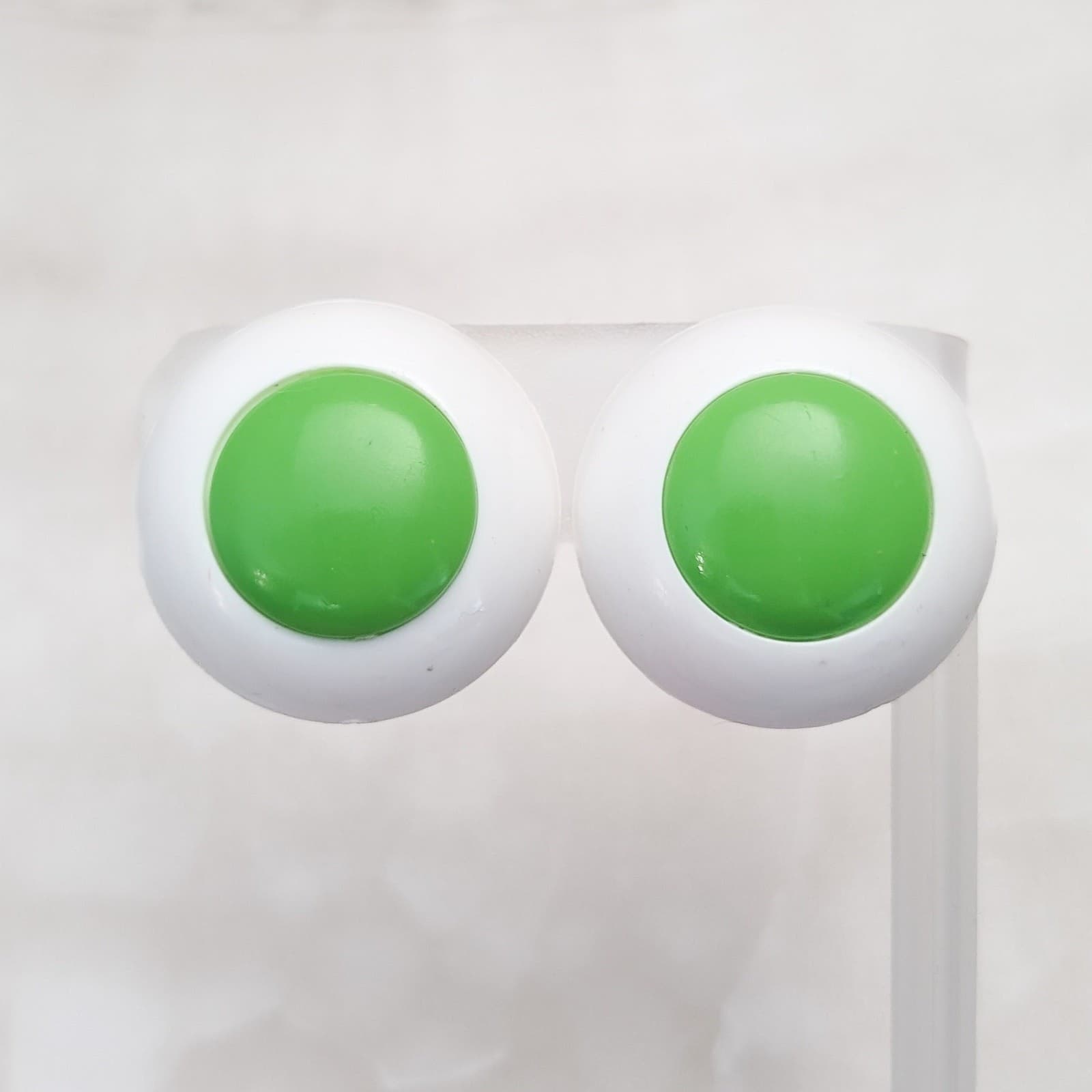 Vintage Clip On Earrings Large Domed Green and White Circle Retro Statement
