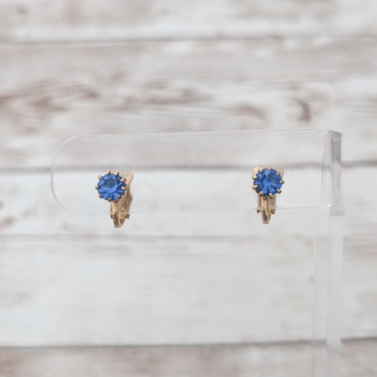 Vintage Clip On Earrings Blue Gem - Dainty