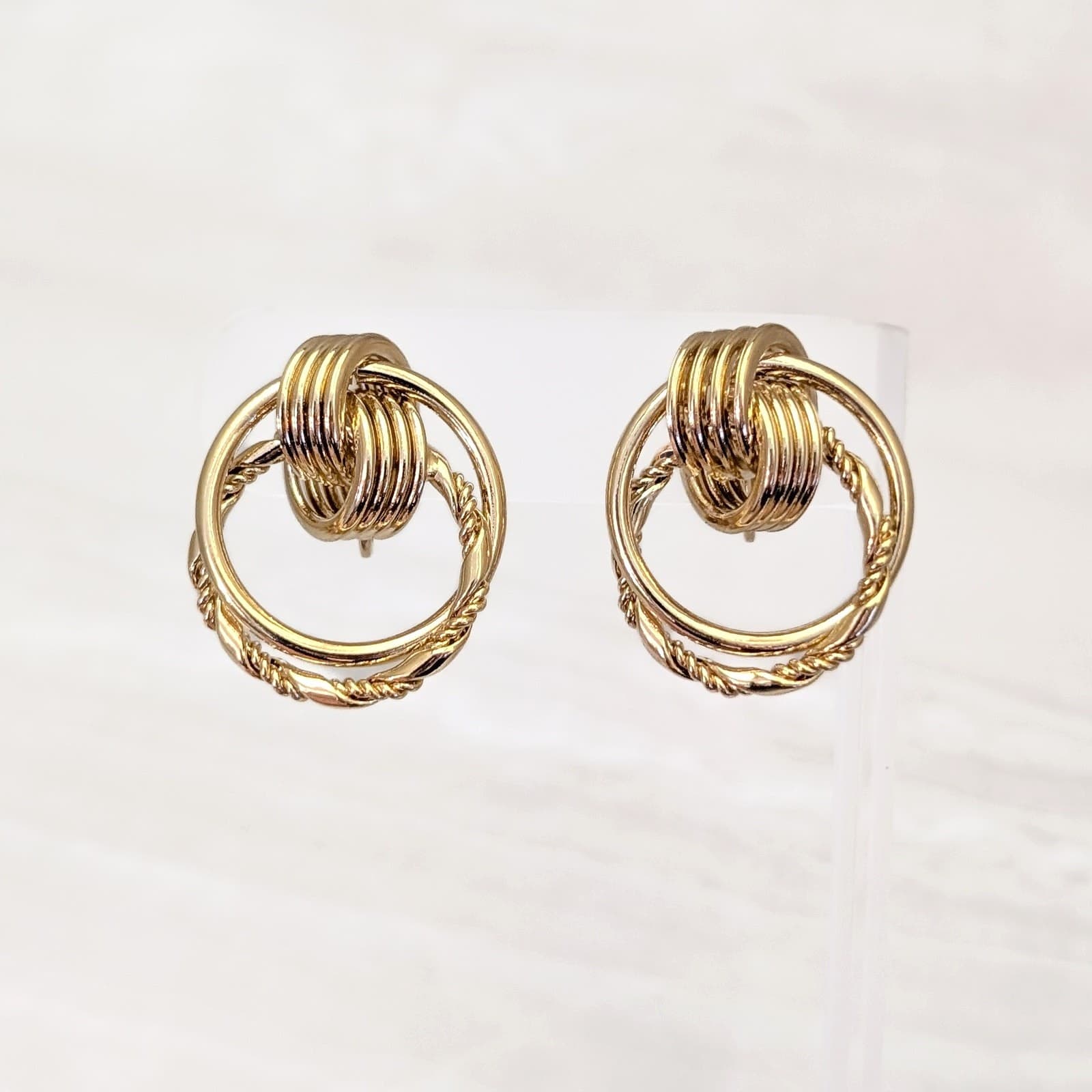 Vintage Clip On Earrings Gold Tone Door Knocker Style Statement Earrings