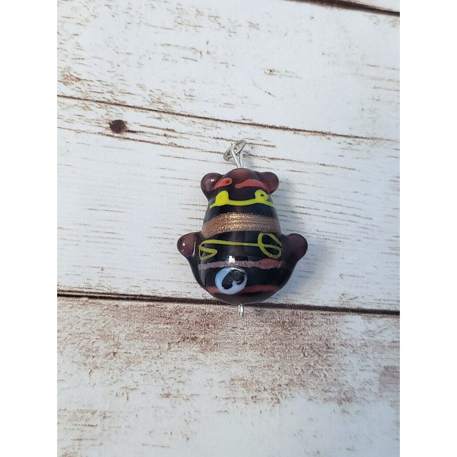 Vintage Pendant Black Glass with Multi Colored Detail
