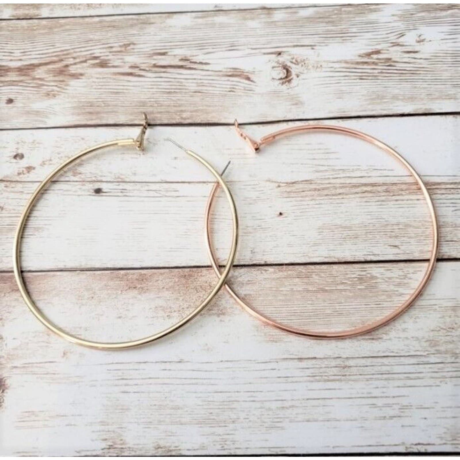 Extra Large Multi Tone Hoop Earrings (One Gold Tone, One Rose Gold Tone)
