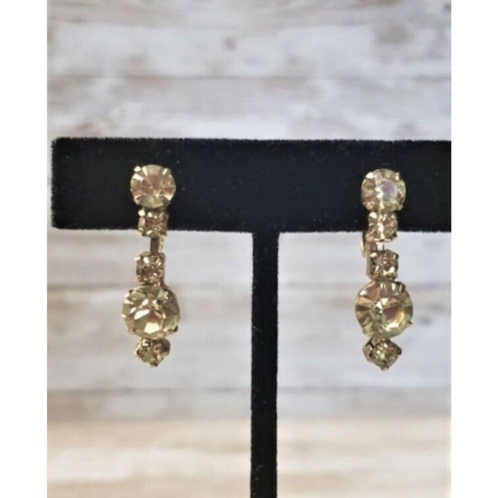 Vintage Screw On / Screw Back Earrings - Light Green Gem Dangle