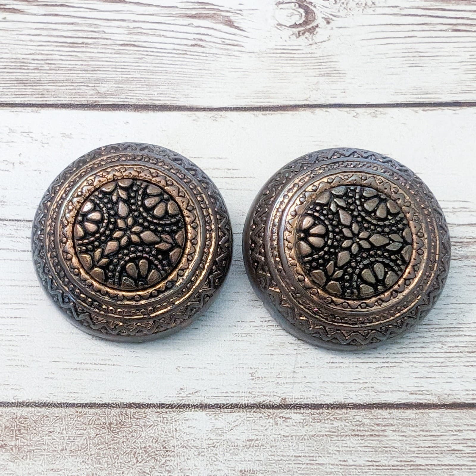 Vintage Clip On Earrings - Large and Ornate Patterned Domed Circle