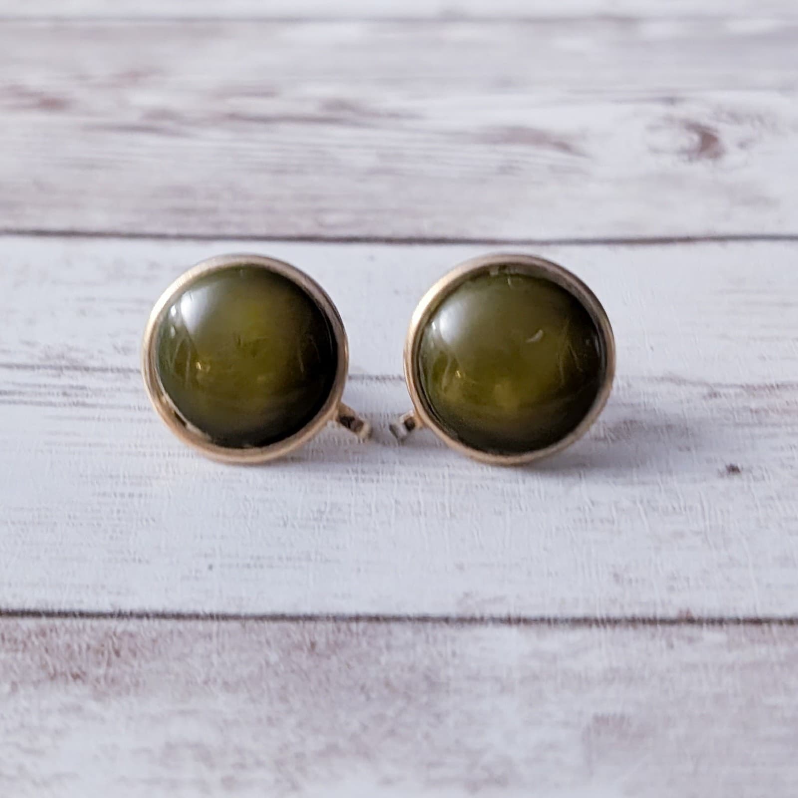 Vintage Screw Back Earrings Dark Olive Green
