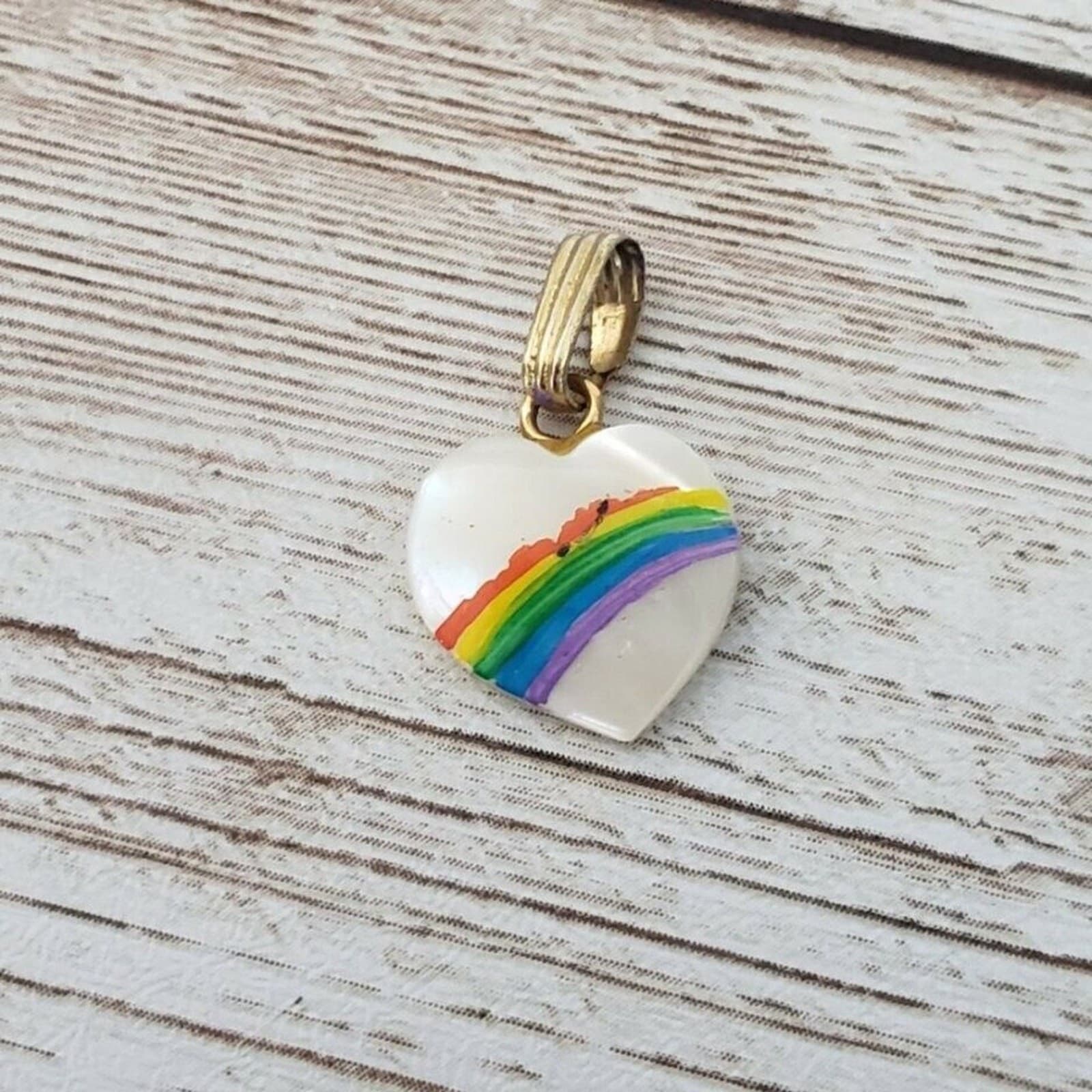 Vintage Pendant Dainty Heart with Rainbow - No Chain Included