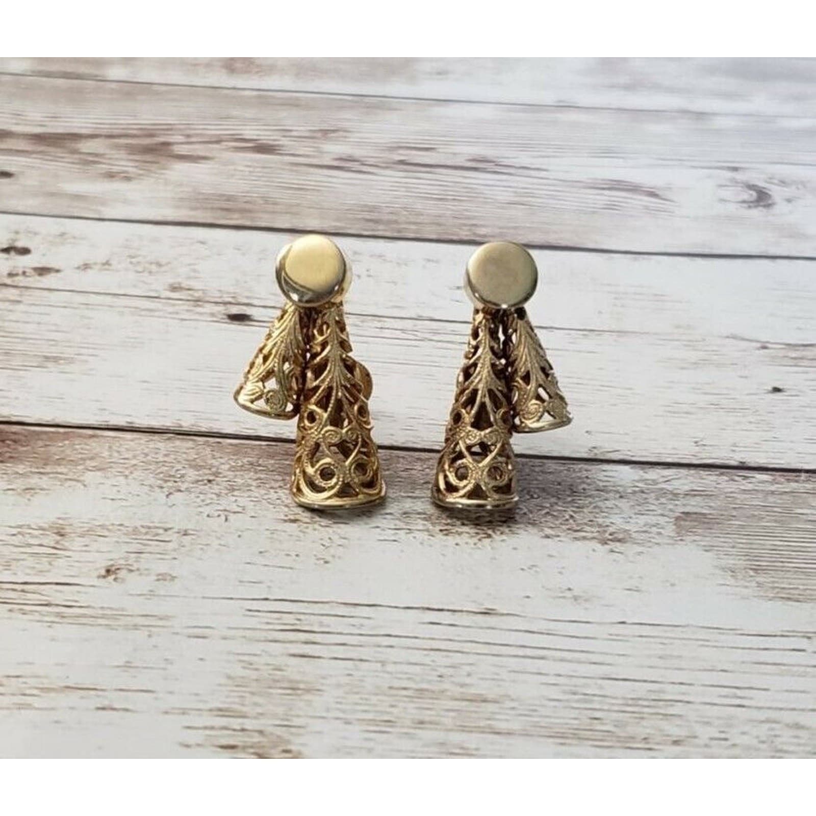 Vintage Screw On Earrings - Ornate Gold Tone 1 & 1/8"