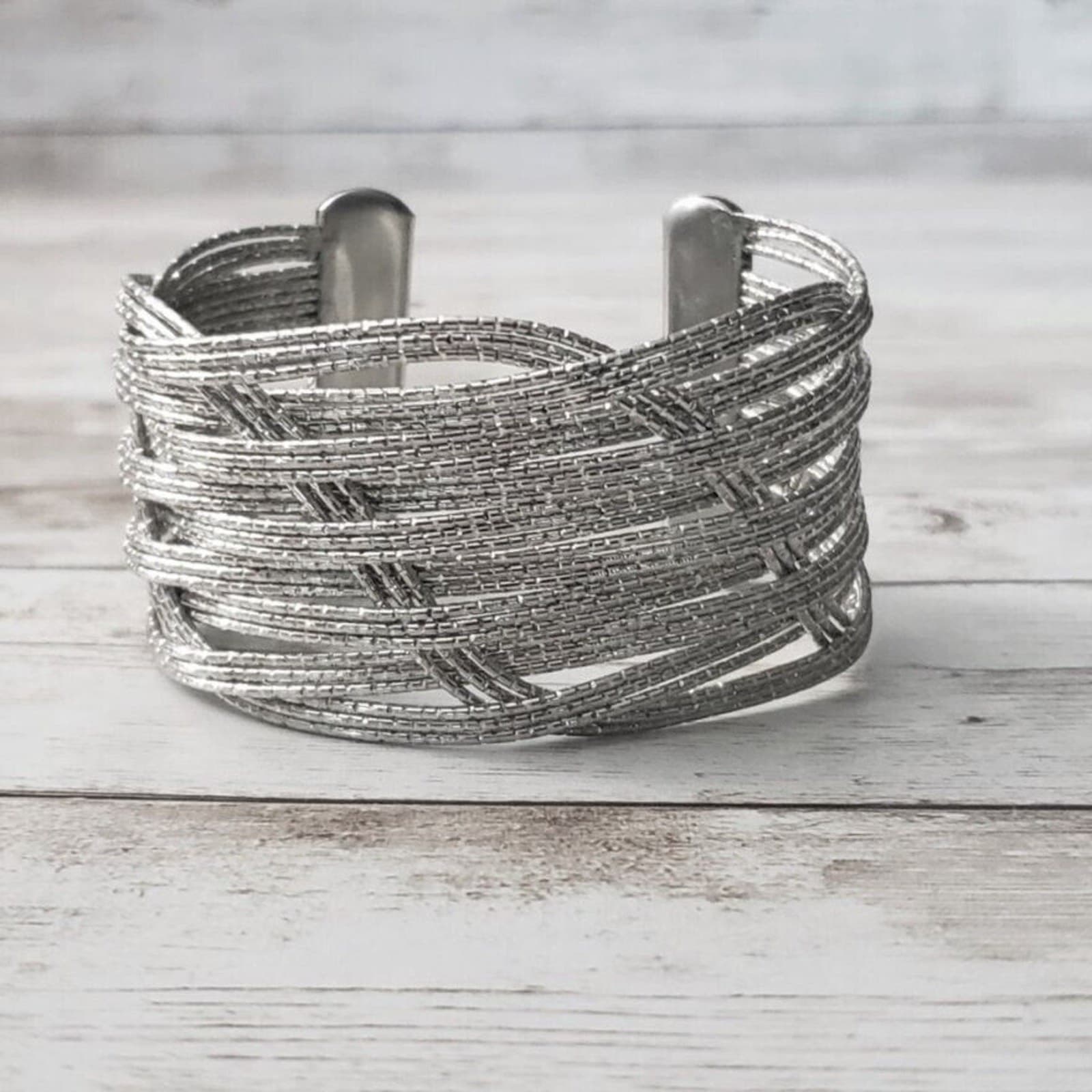 Vintage Bracelet / Bangle / Cuff - Silver Tone Cross Over