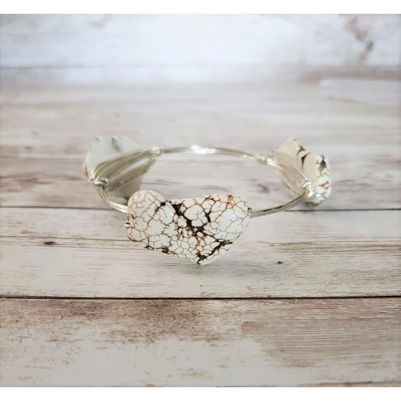 Bracelet / Bangle Off White & Brown Stones Statement Bracelet