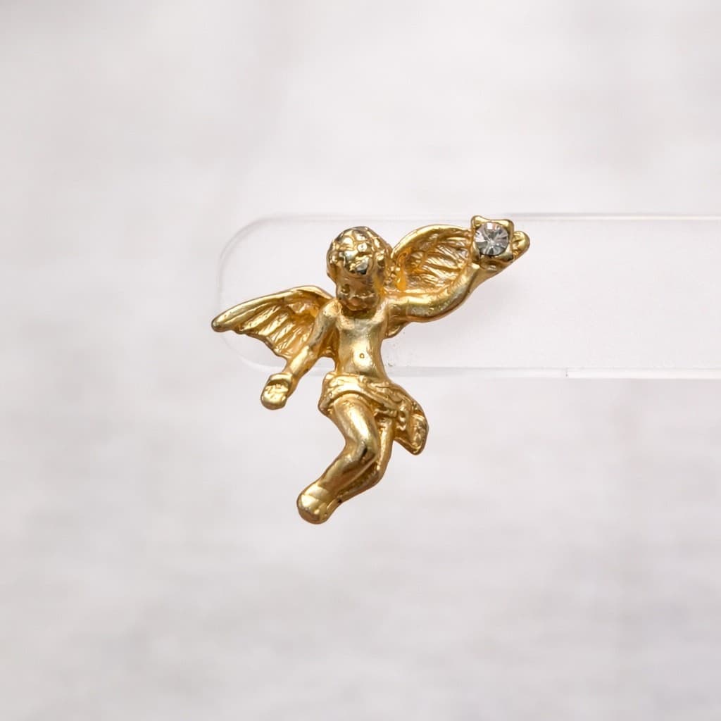 Vintage Brooch / Pin - Gold Tone with Rhinestone Cupid Angel Cherub 1 & 1/8"