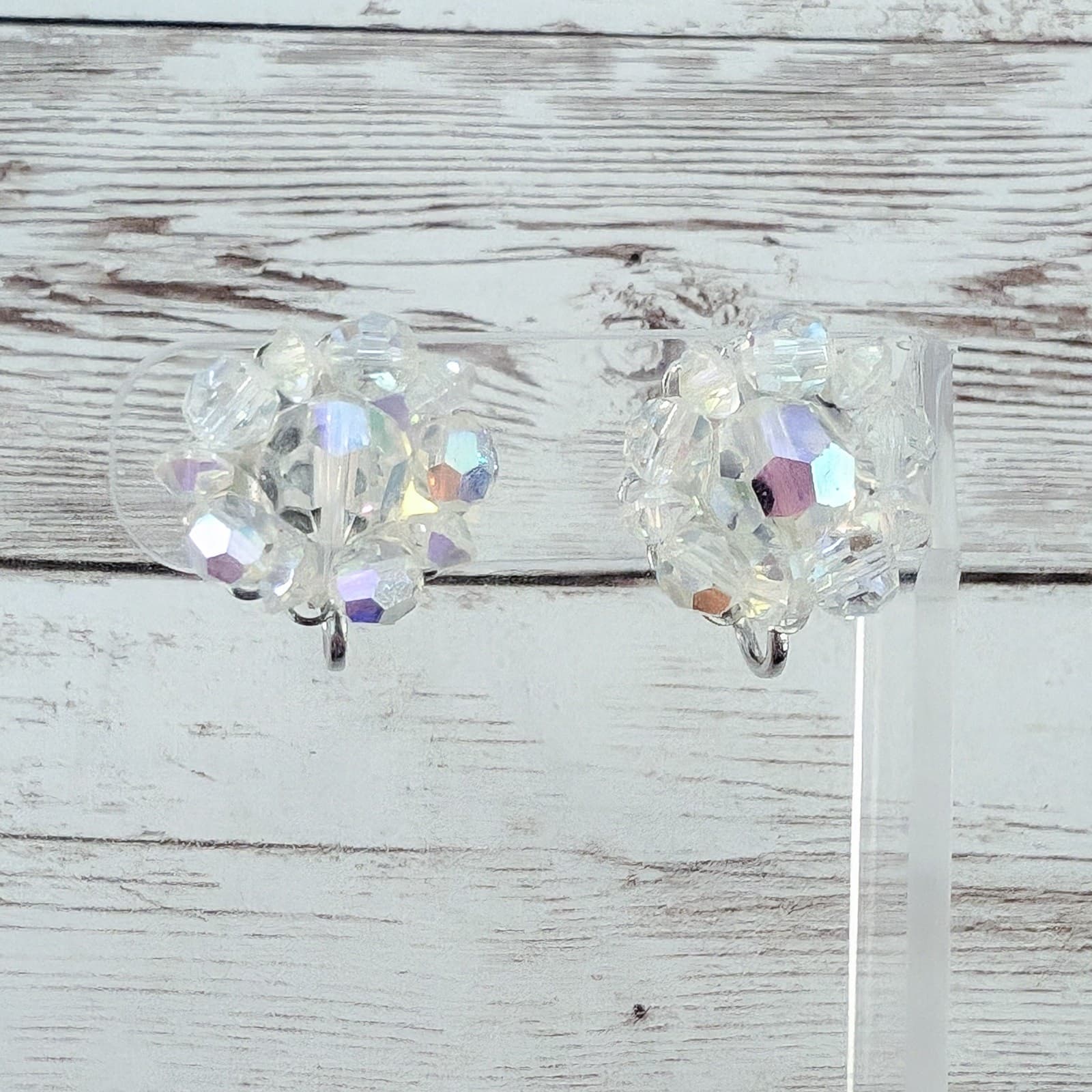 Vintage Clip On Earrings Iridescent 0.75"