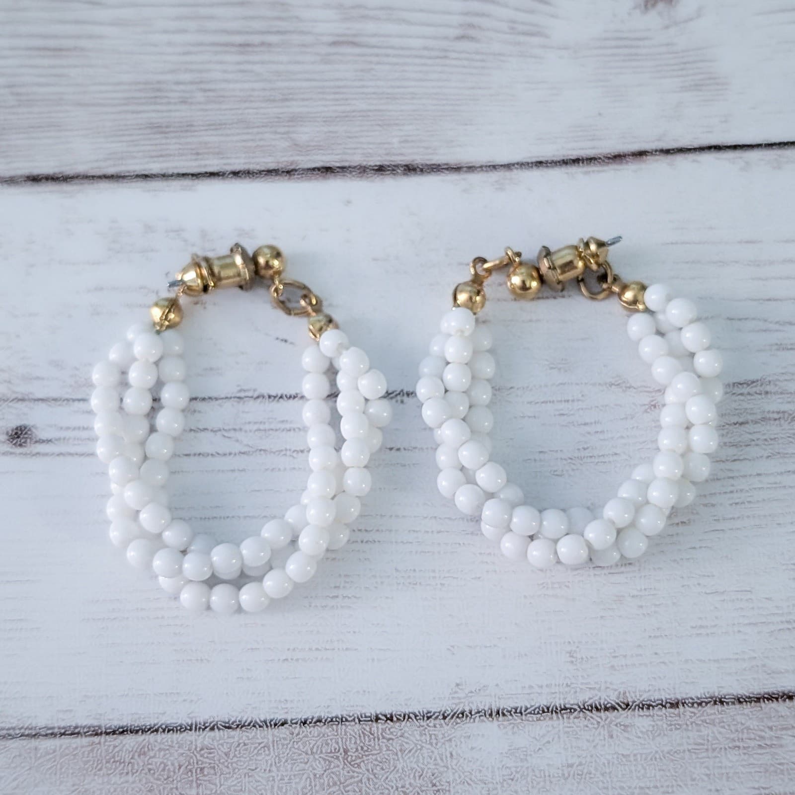 Vintage Napier Stud Earrings Statement White Large
