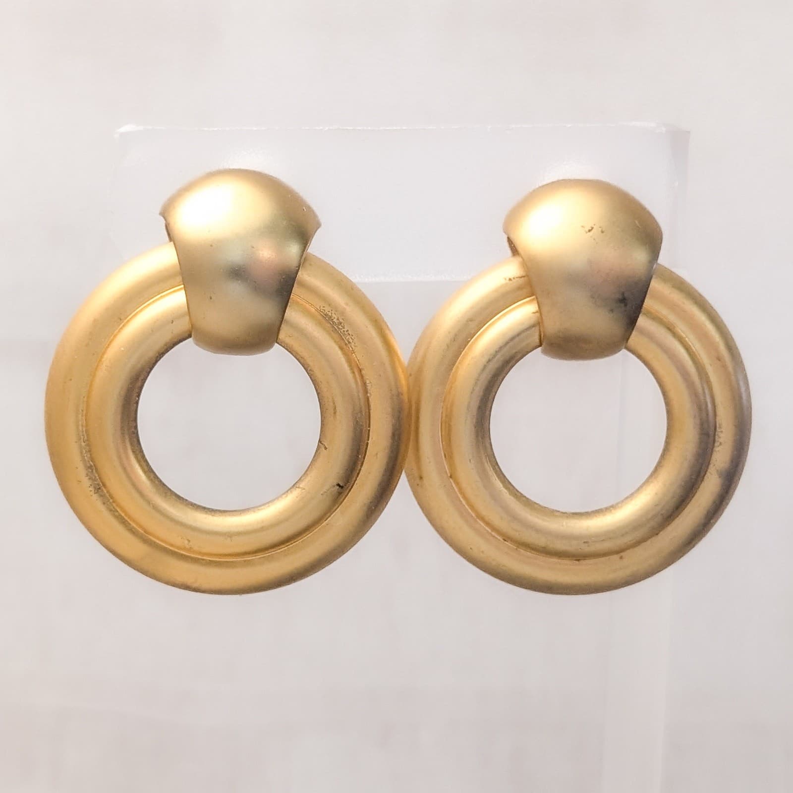 Vintage Clip On Earrings Door Knocker Gold Tone Very Large - Fair Condition