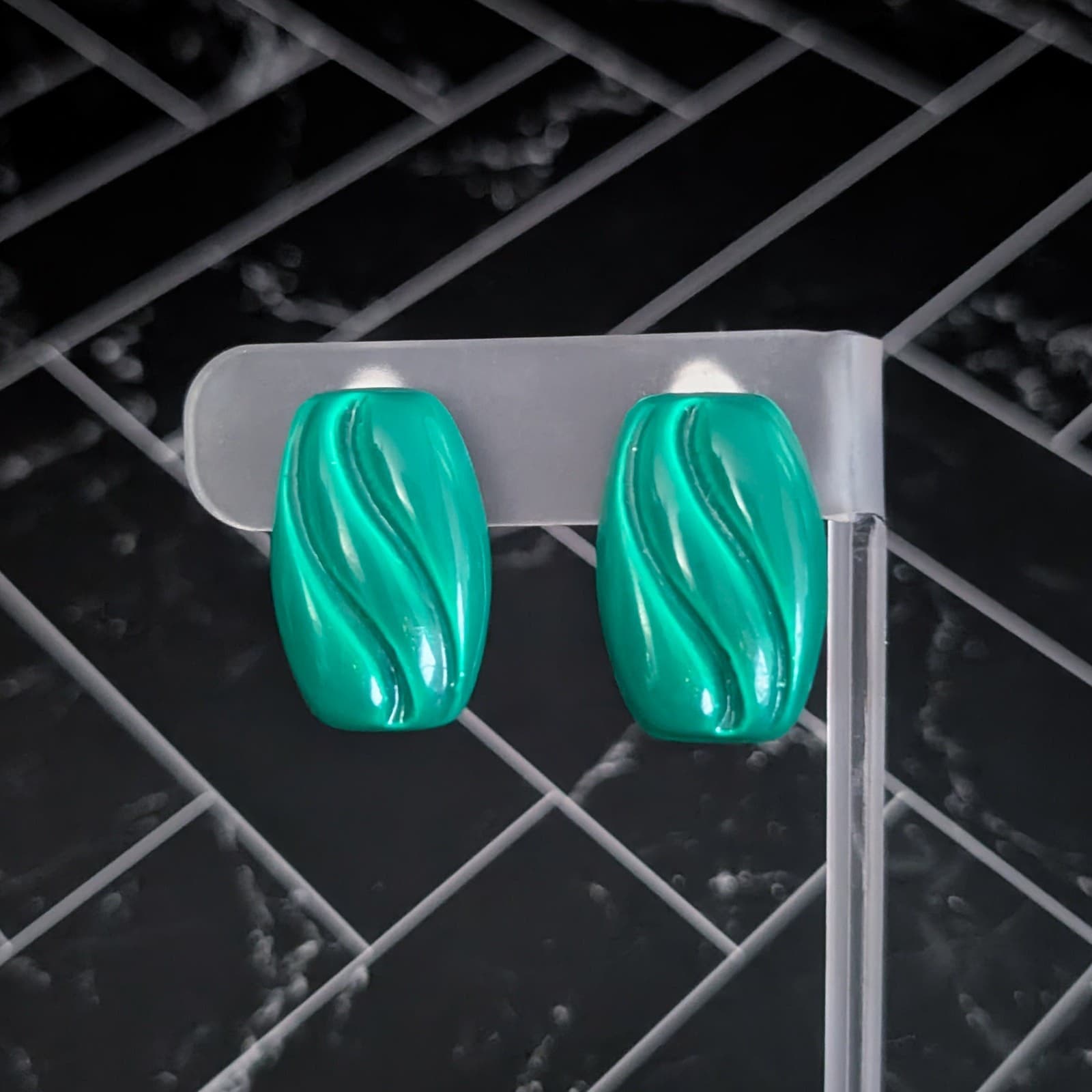 Vintage Clip On Earrings Retro Green with Teal Undertone