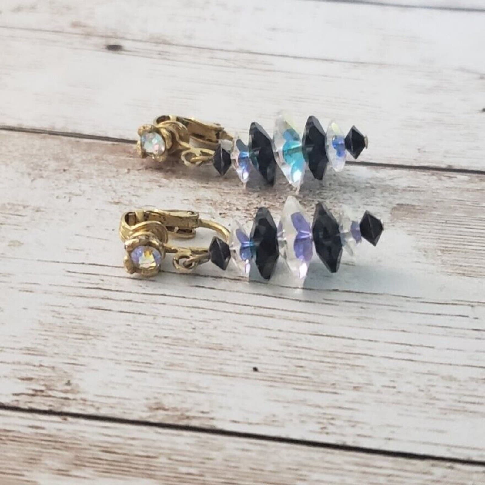 Vintage Clip On Earrings - Stacked Beaded Dangle