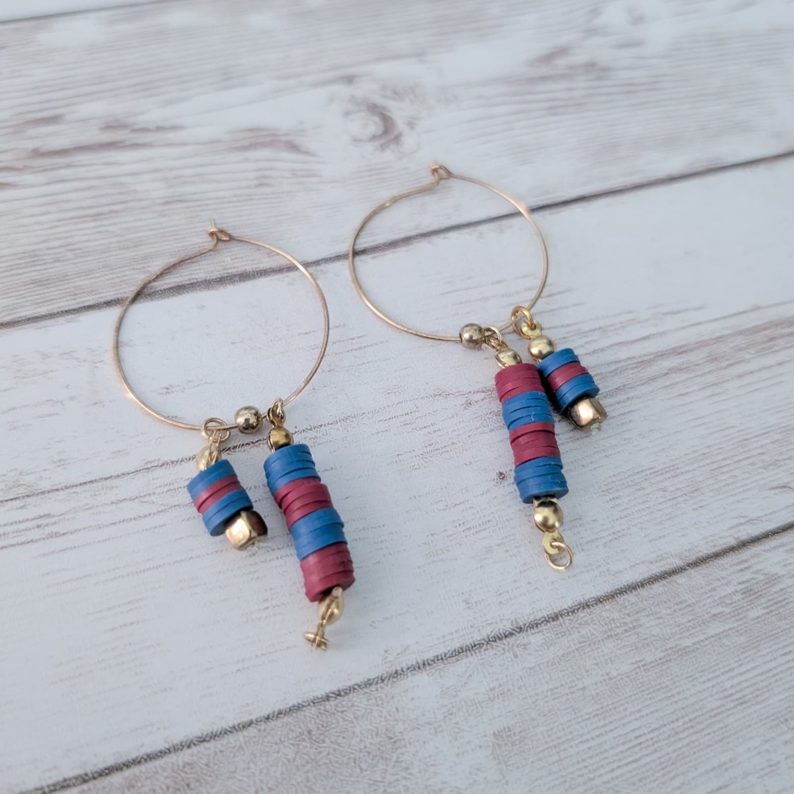 Vintage Dangle Earrings For Pierced Ears Gold Tone, Blue, Red