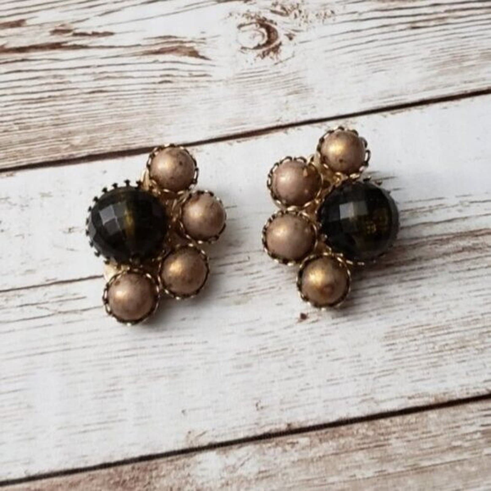 Vintage Clip On Earrings Unusual Statement Bronze Tone Large - 1.25"