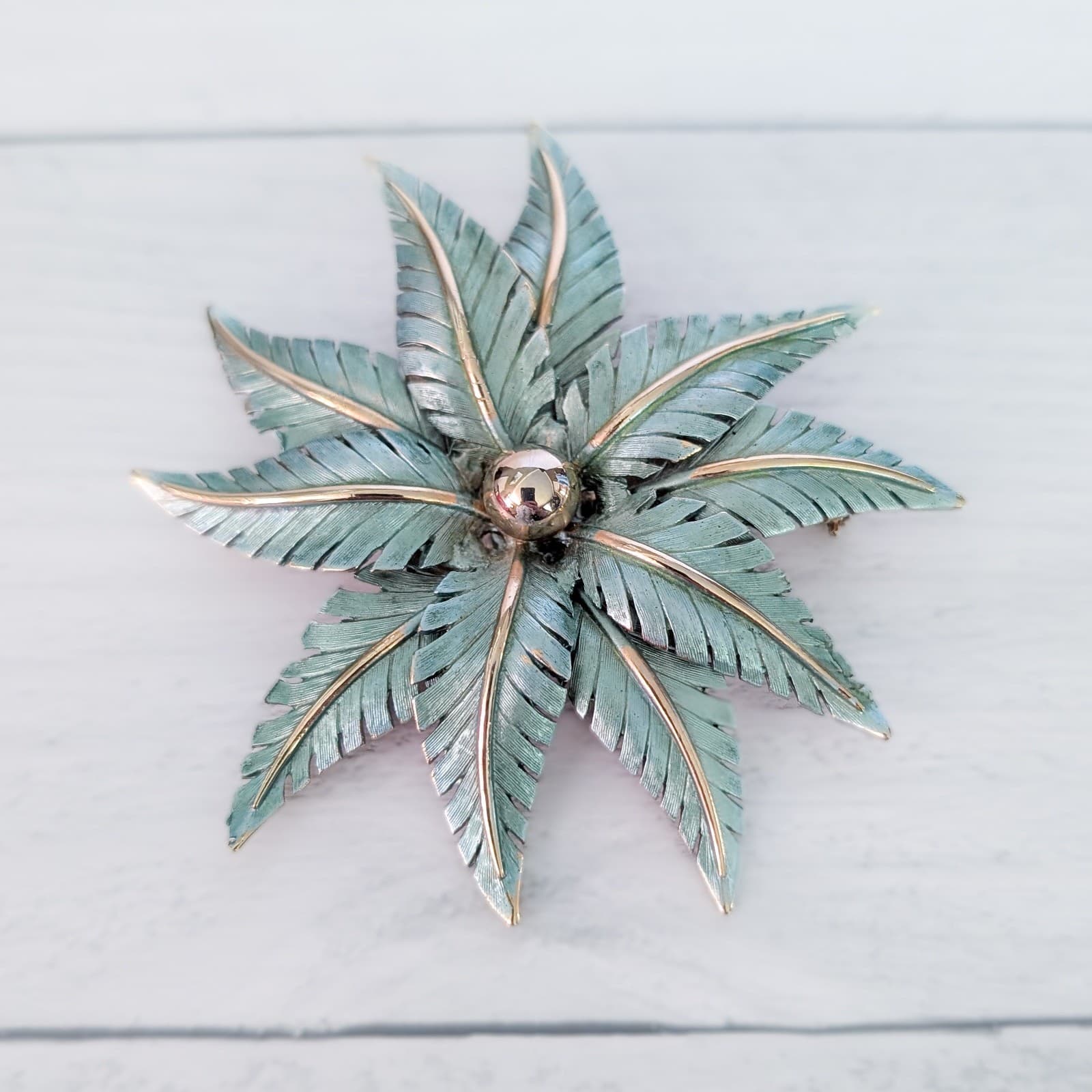 Vintage Brooch 3" Very Large Satin Enamel Leaf Flower Brooch Statement