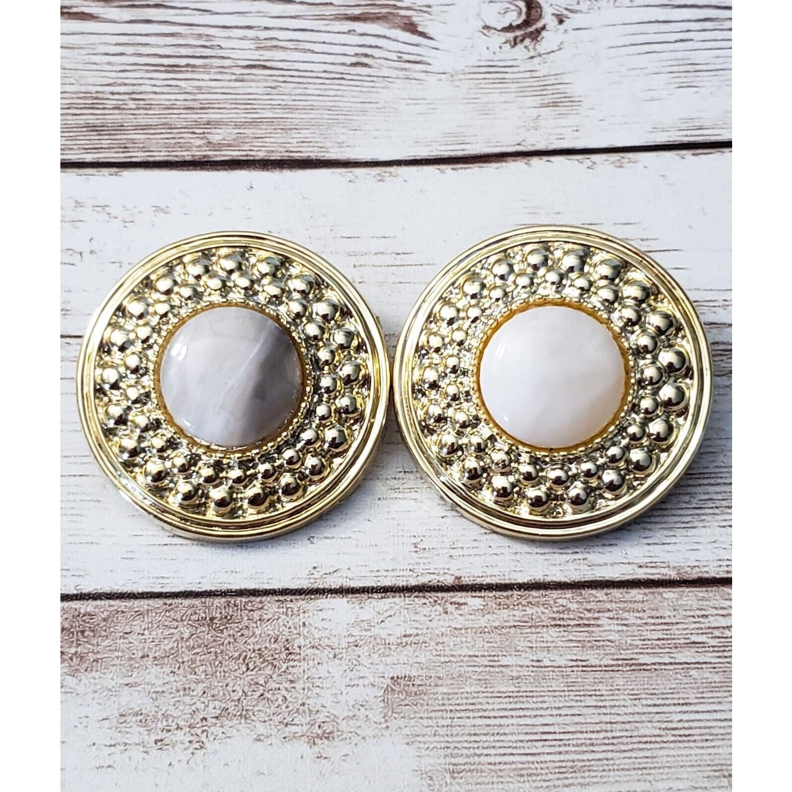 Vintage Clip On Earrings - 1.5" Large Gold Tone with Unusual Center Statement