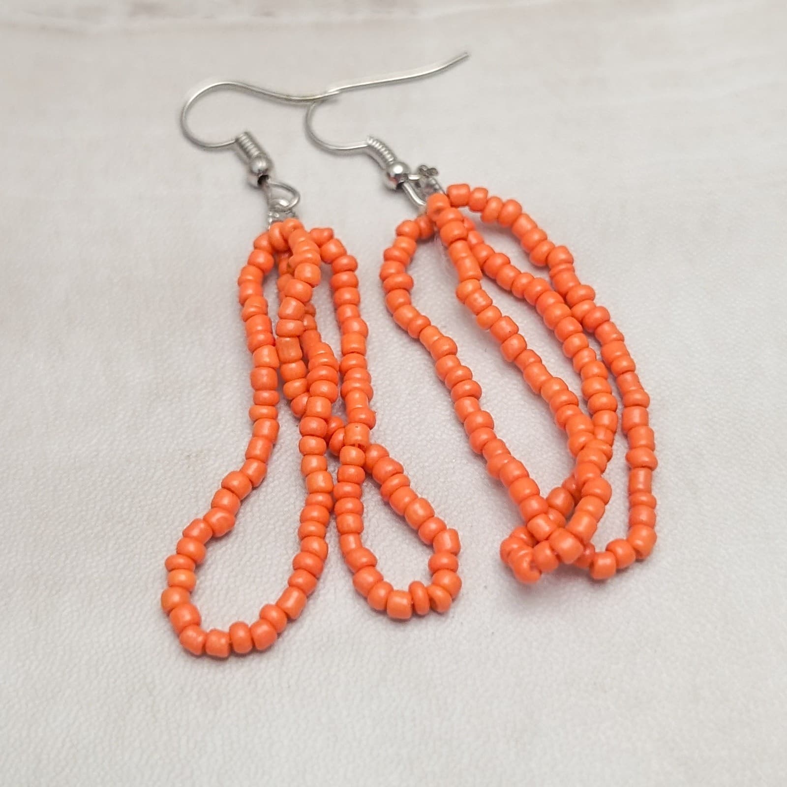 Vintage Dangle Drop Earrings Long Orange Beaded Retro Statement