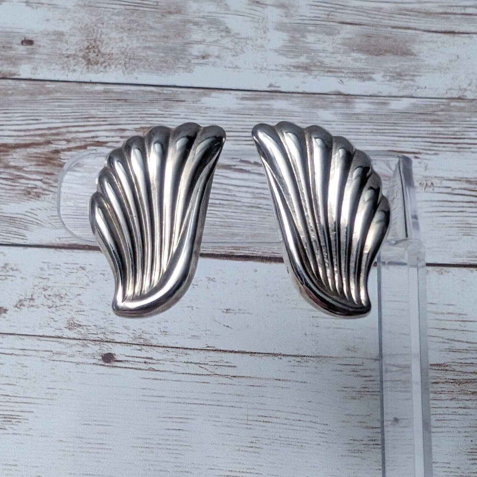 Vintage Clip On Earrings - 1 & 3/8" Silver Flourish Large Statement