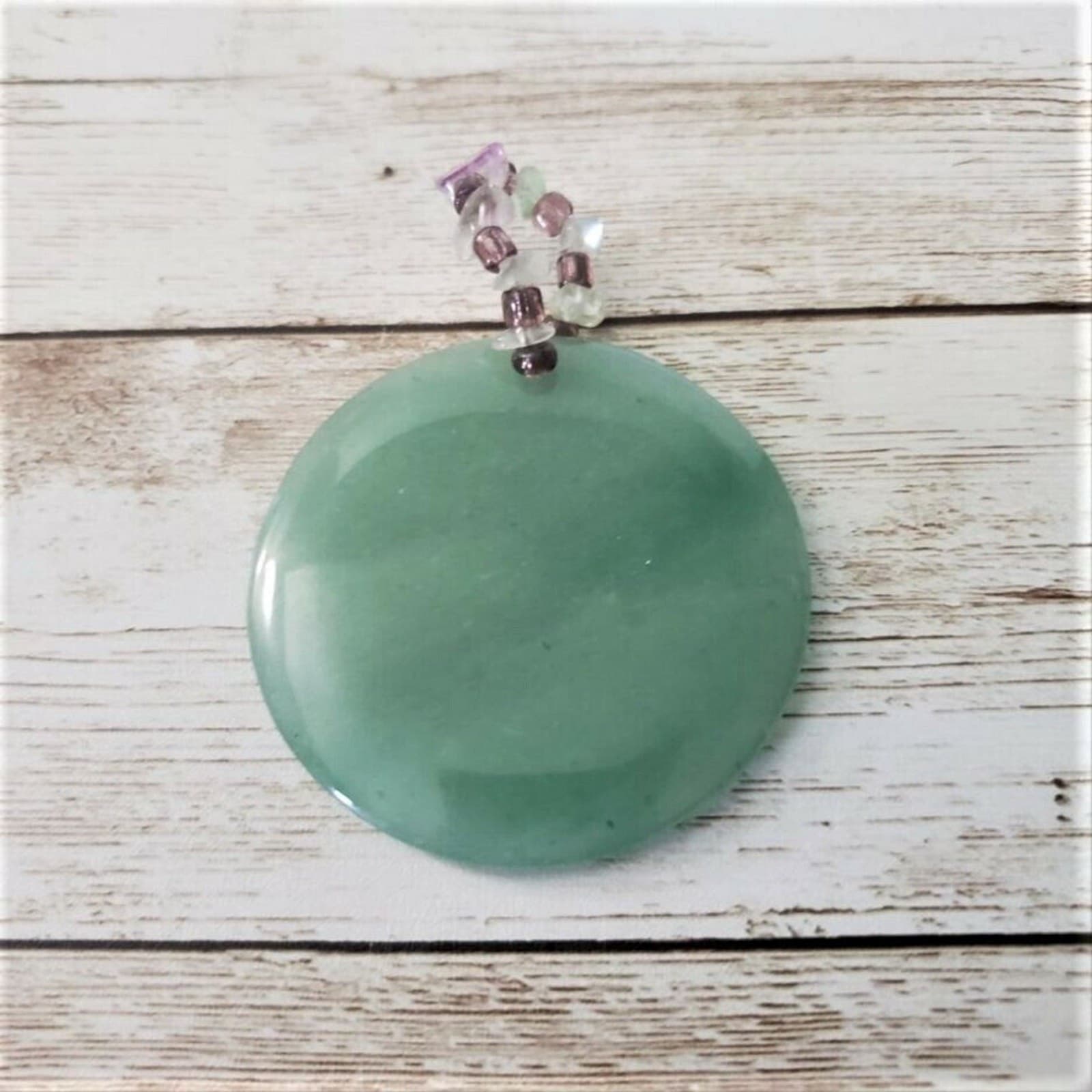 Green Disk Statement Pendant with Beaded Bail Large (No Chain Included)