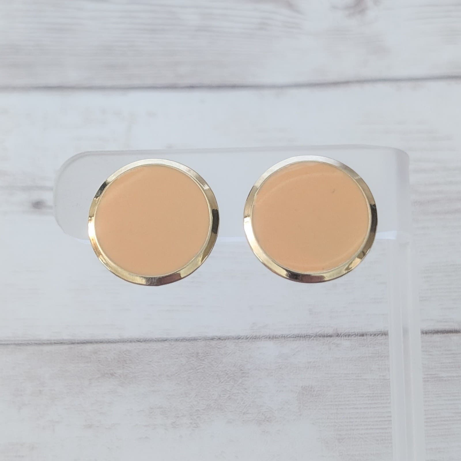 Vintage Clip On Earrings 7/8" Light Peach Tone with Gold Tone Halo Retro
