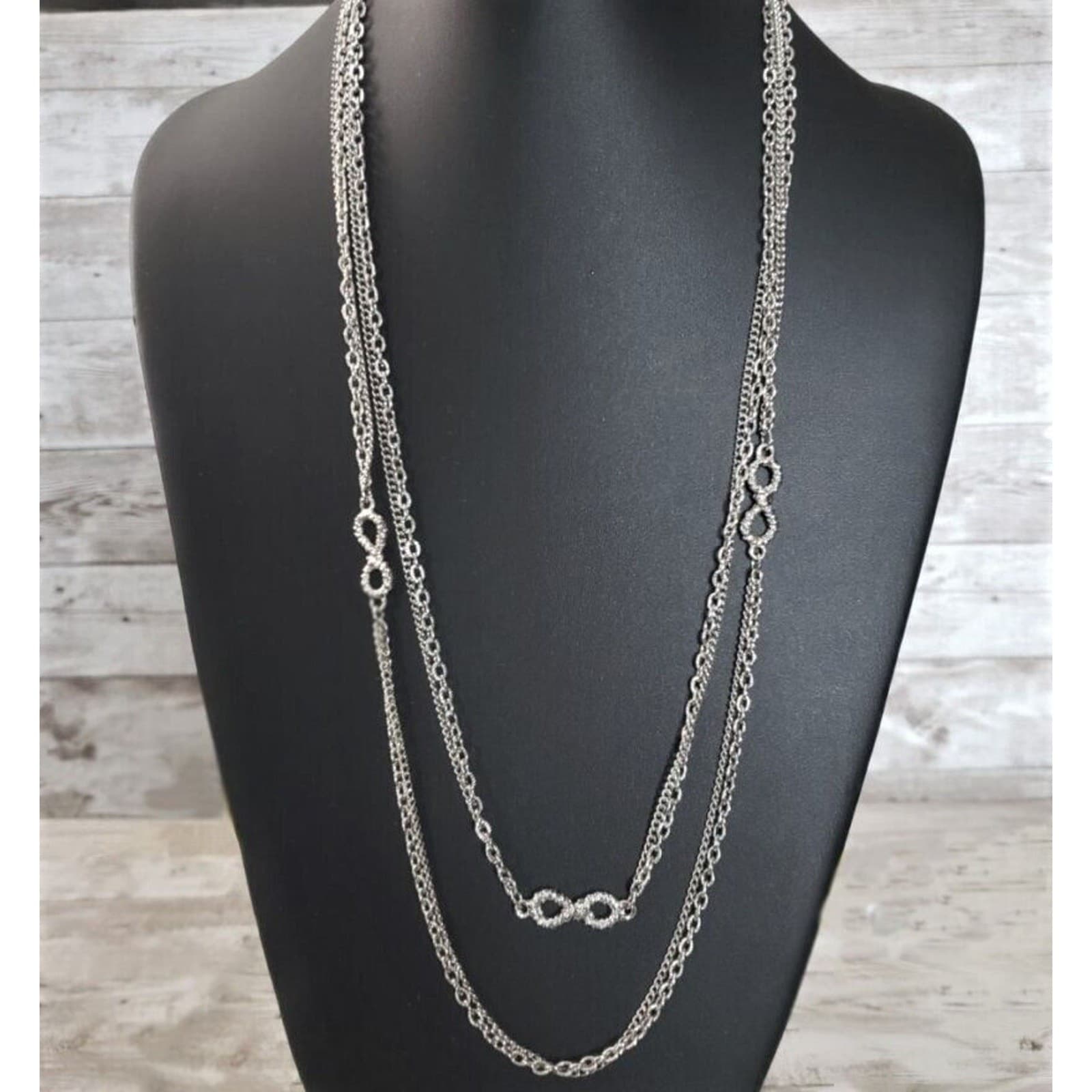 Vintage Necklace Stunning Silver Tone Long Layered Necklace with Infinity Symbol