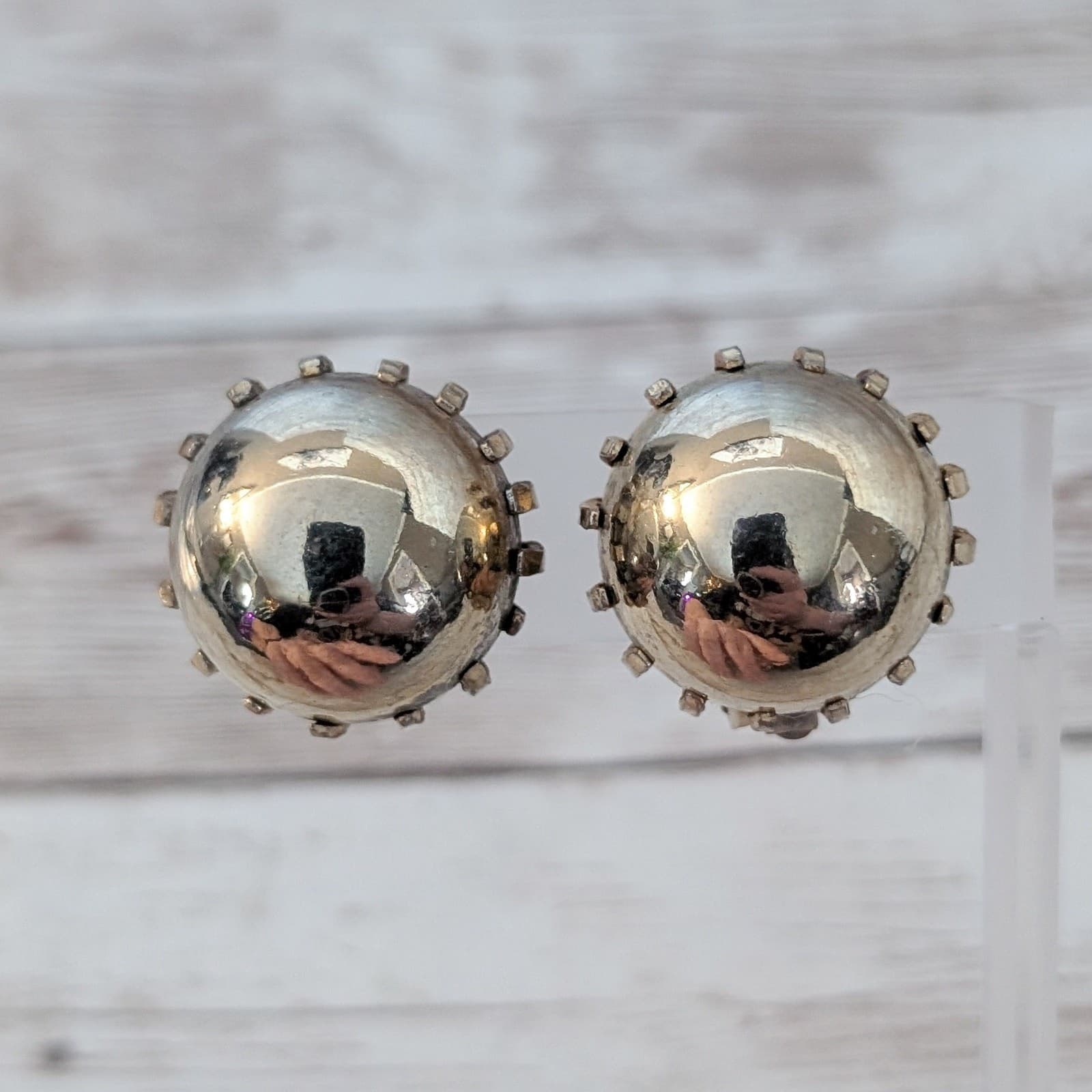 Vintage Clip On Earrings Antique Gold Tone Domed 1" Statement