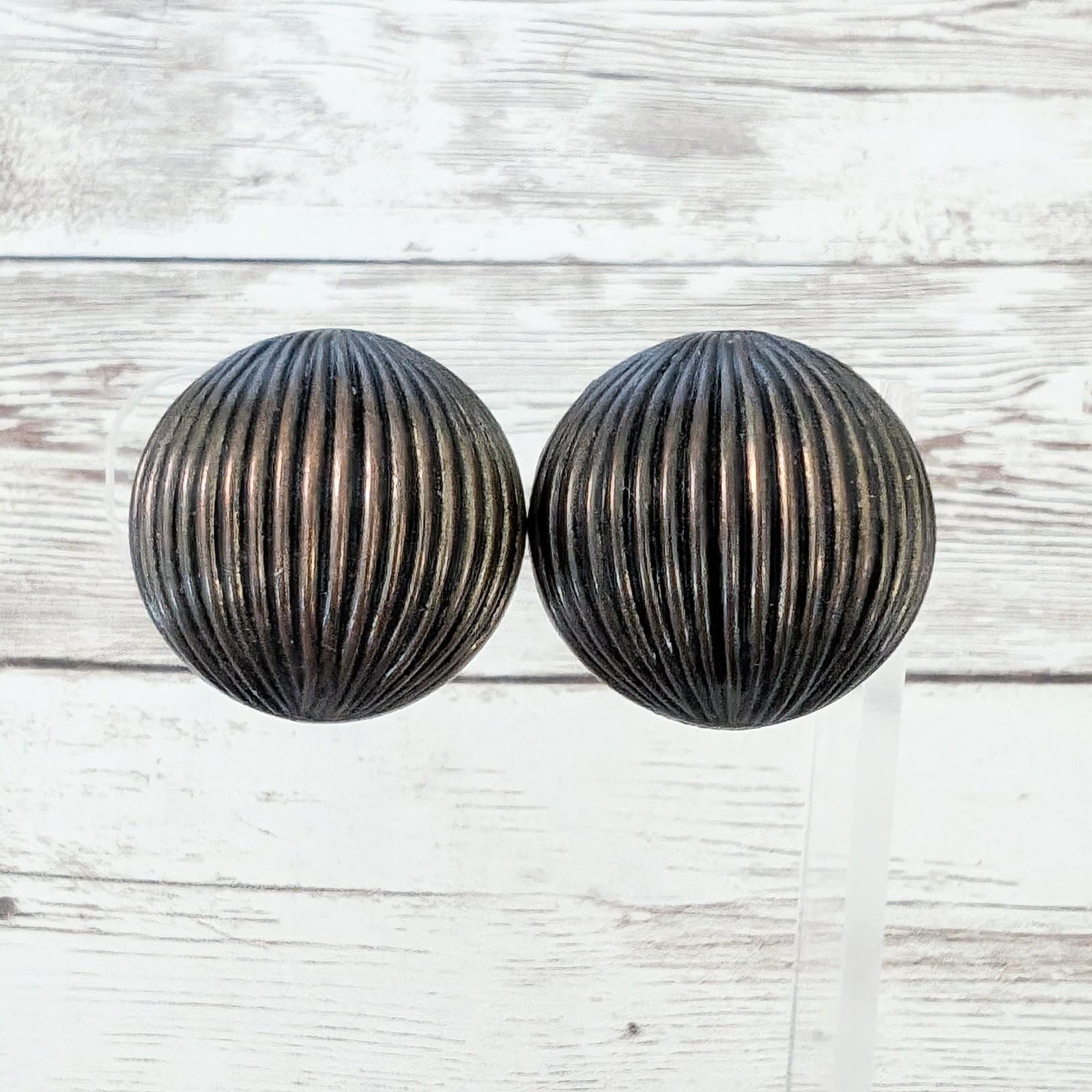 Vintage Clip On Earrings Brown Bronzey Tone Metal Domed Statement