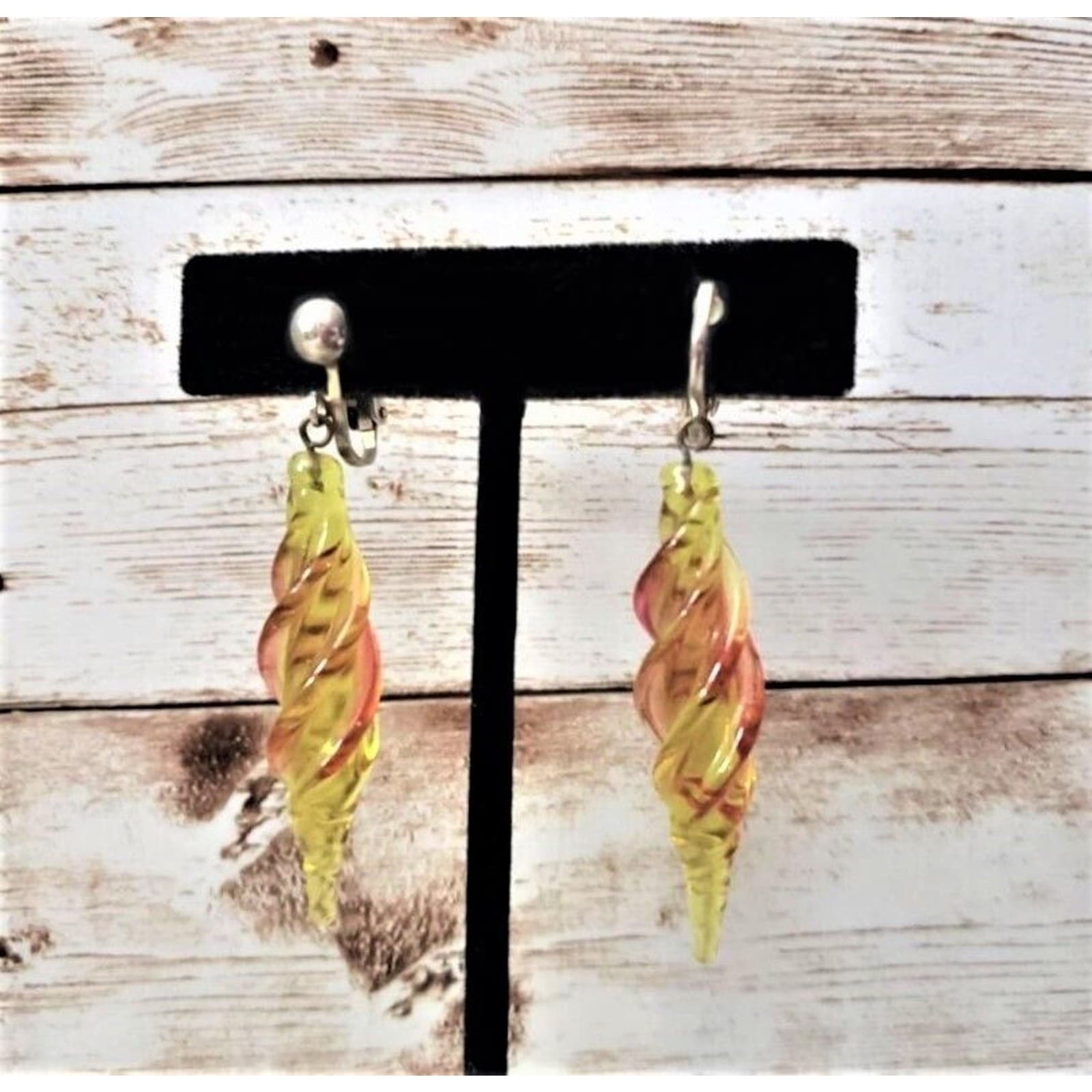 Vintage Clip On Earrings Stunning Yellow & Orange Statement Dangle