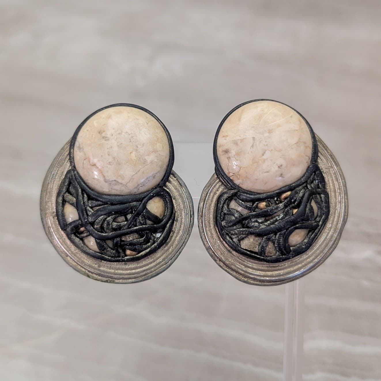 Vintage Clip On Earrings Very Large Statement Stone? Accent Unusual Retro Glam