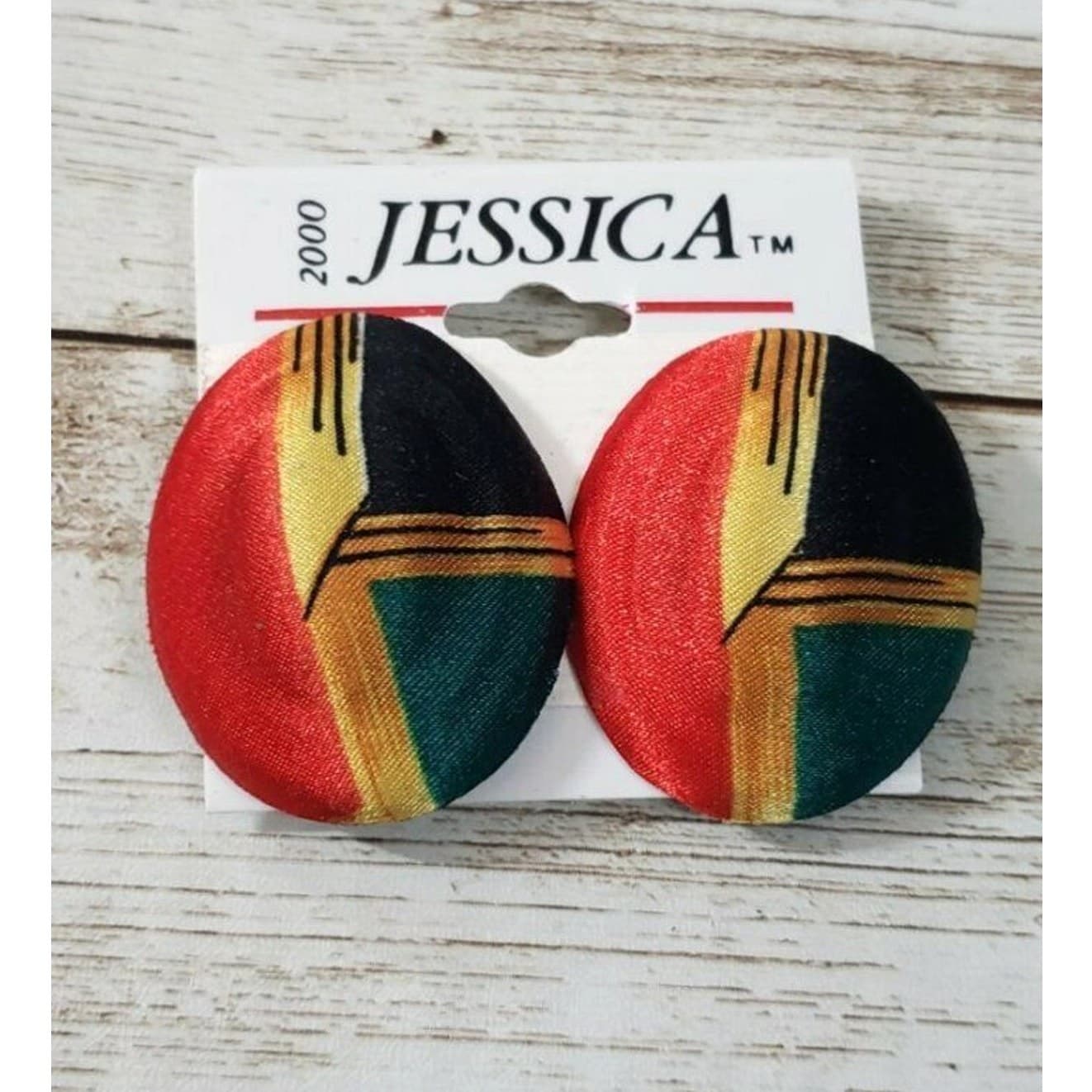 Vintage Jessica Clip On Earrings - Retro Fabric Oval - 1.5" Very Large