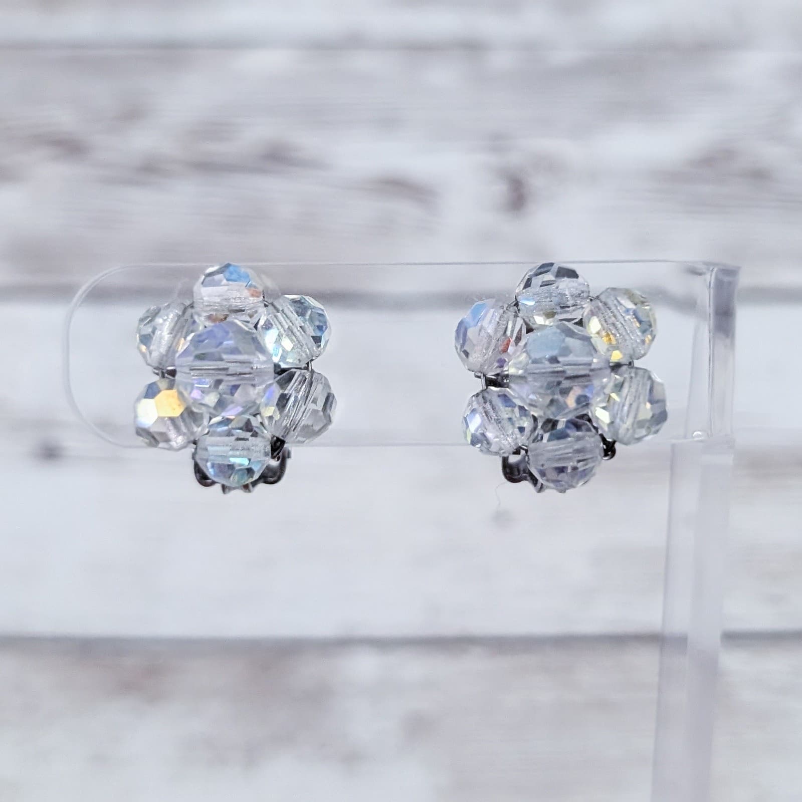 Vintage Clip On Earrings 5/8" Iridescent Cluster