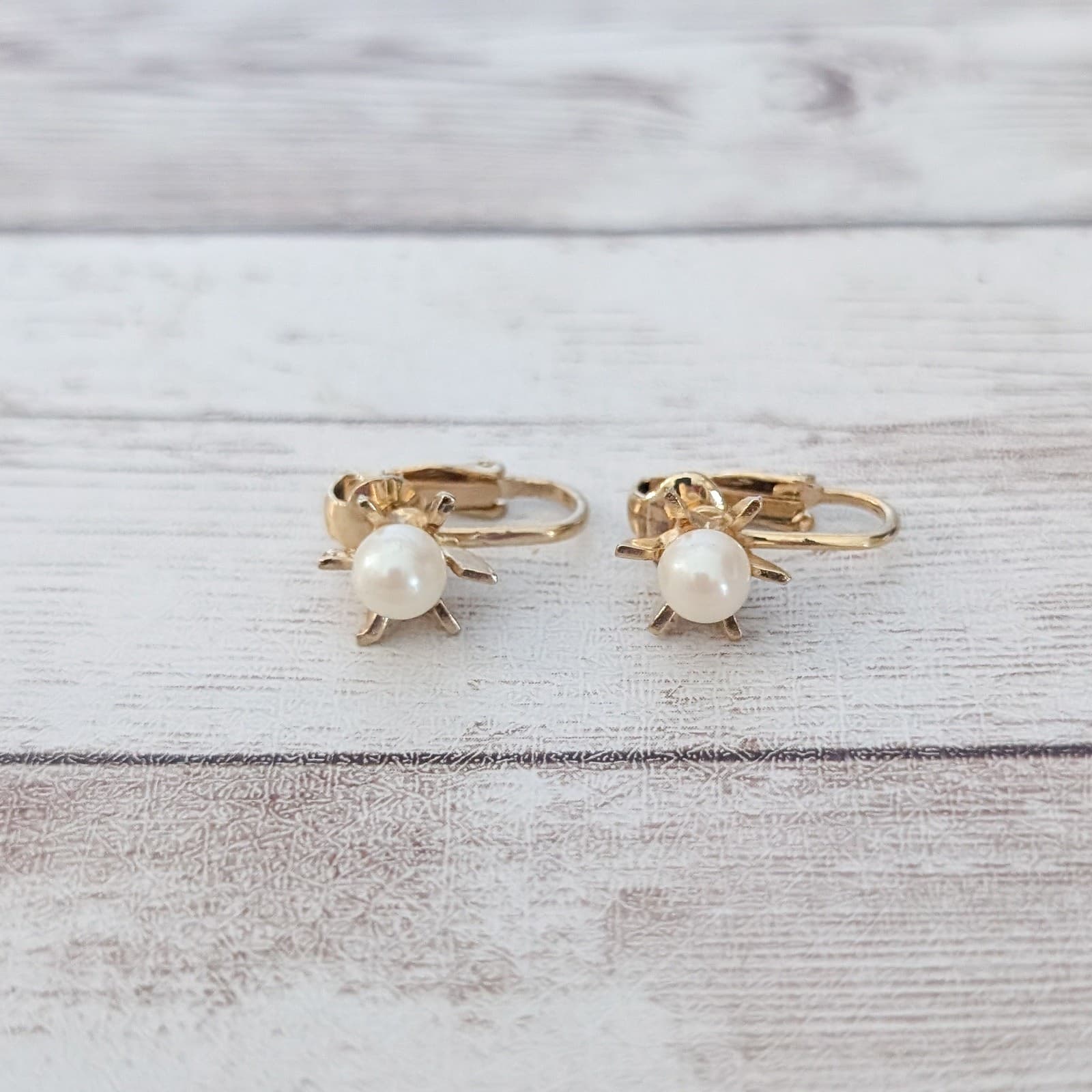 Vintage Clip On Earrings Faux Pearl with Spread Out Halo Dainty 3/8"