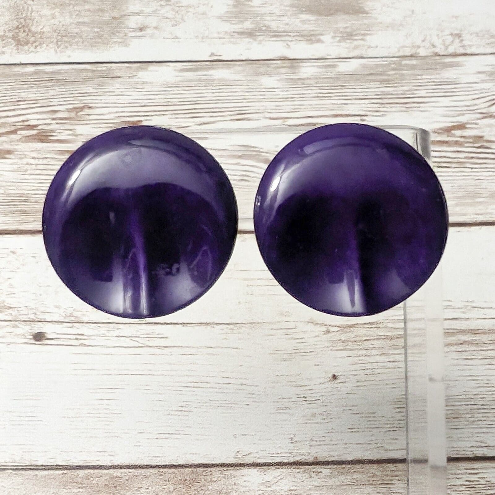 Vintage Clip On Earrings - Purple Pushed In Design Circle 1.25" Retro