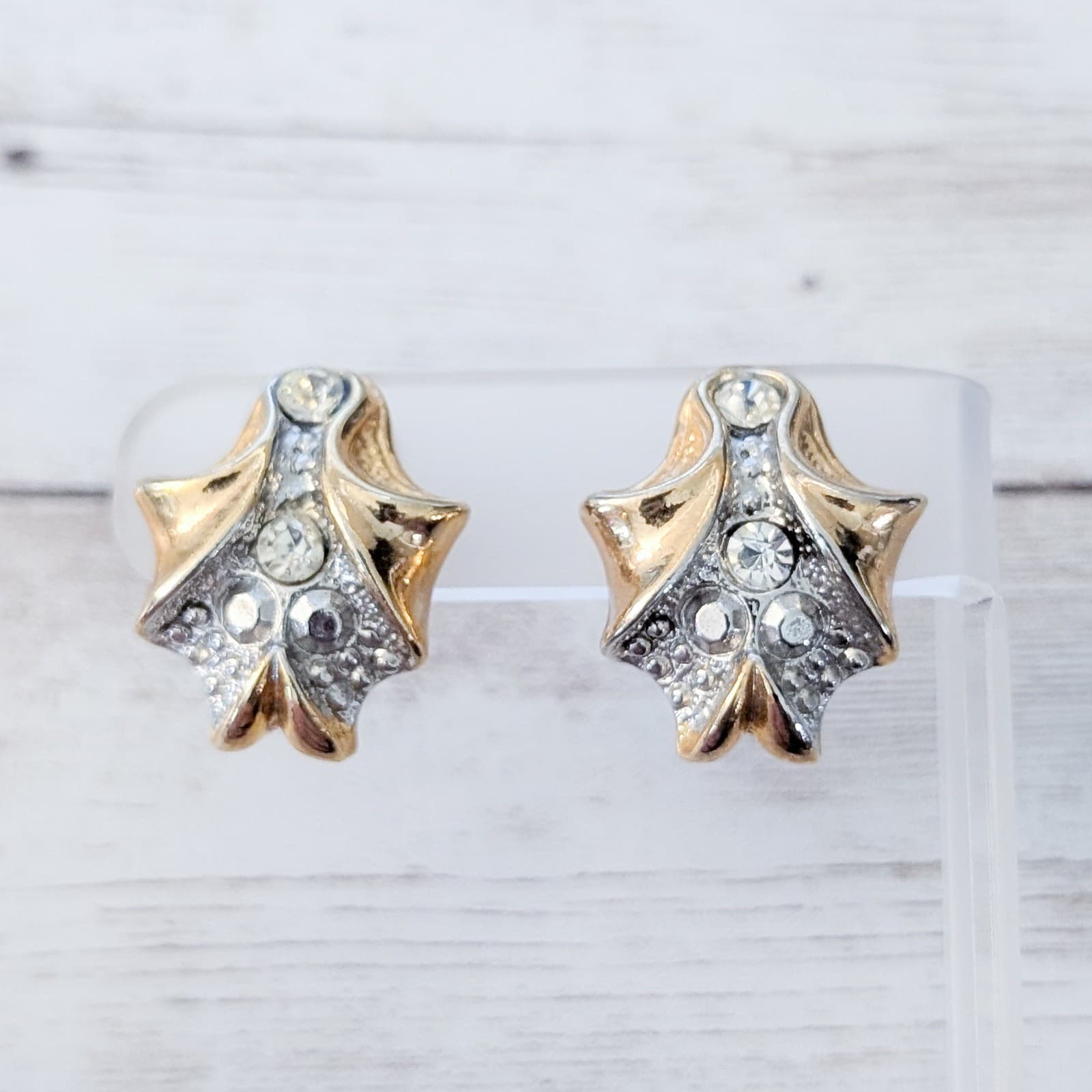 Vintage Two Sisters Clip On Earrings Gold Tone/Silver Tone