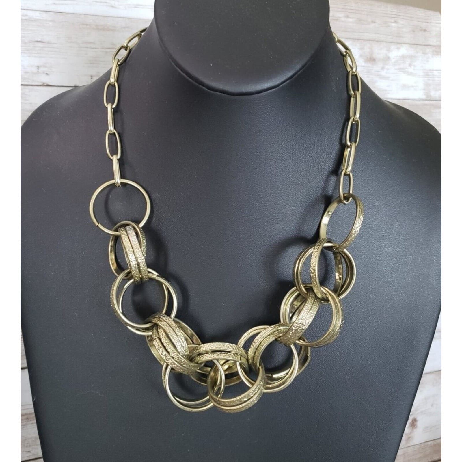 Vintage Necklace Stunning Multi Ring Gold Tone Necklace