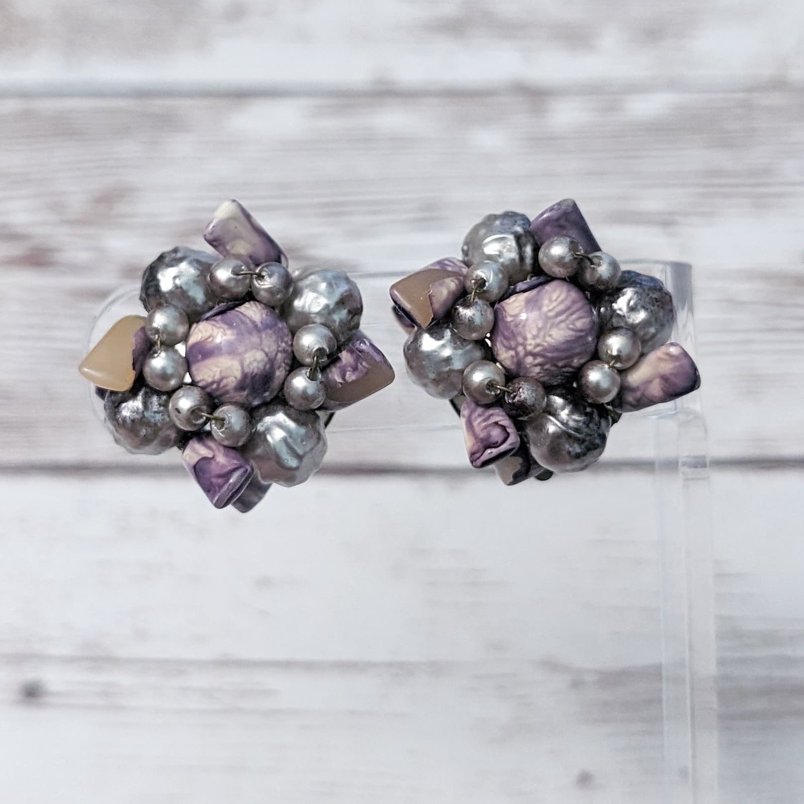 Vintage Clip On Earrings Stamped Hong Kong Statement Cluster