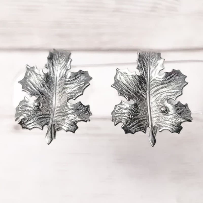 Vintage Screw Back Earrings - 1 & 1/8" Large Silver Tone Leaf Statement - Fall
