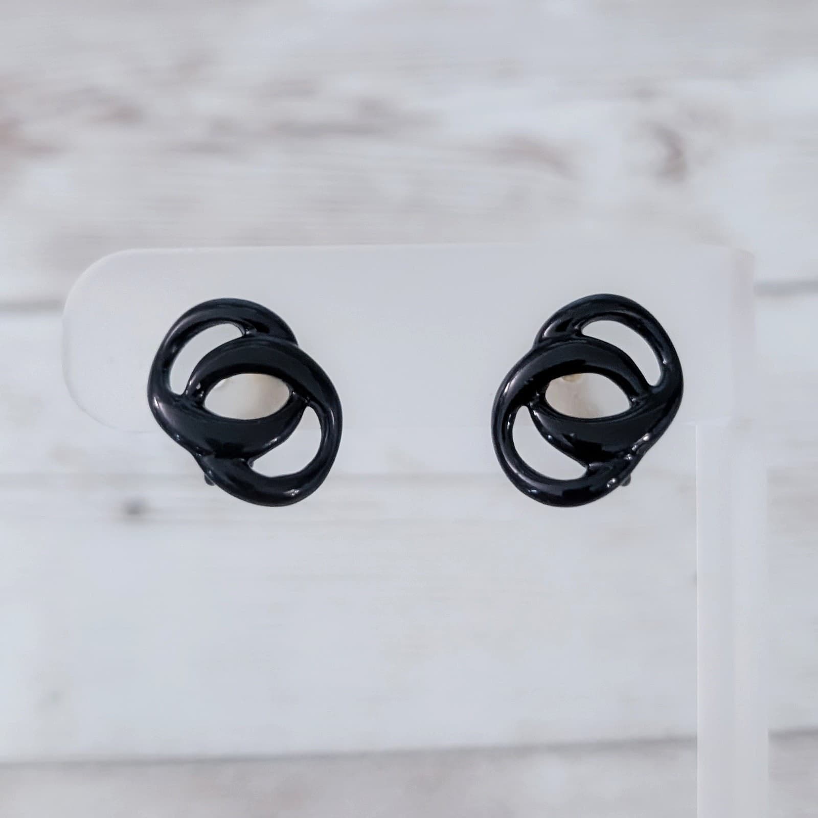 Vintage Napier Clip On Earrings Retro Black Earrings