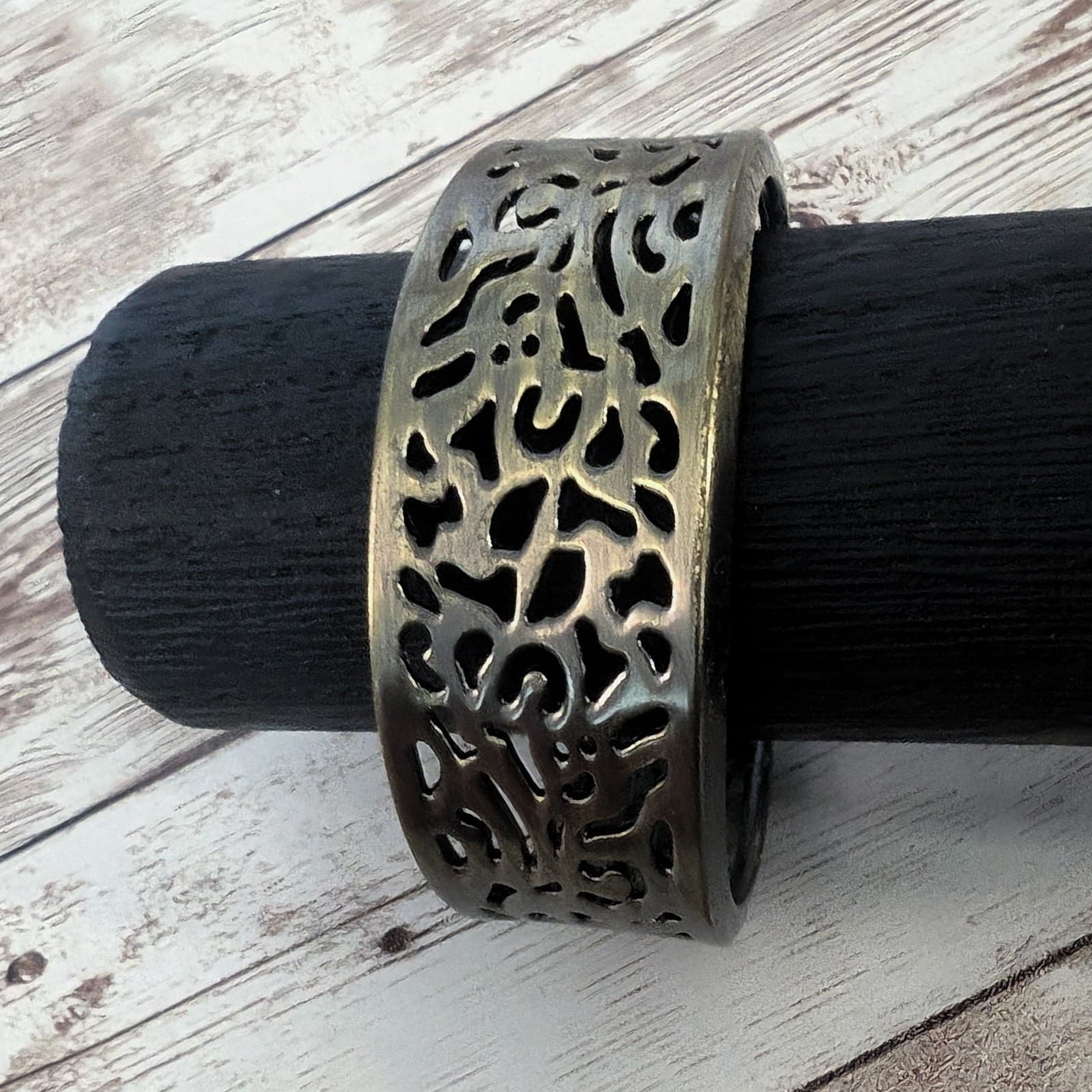 Vintage Cuff Bracelet Ornate Dark Brass Tone