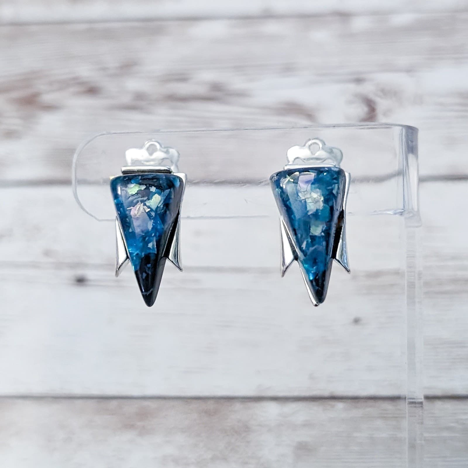 Vintage Coro Clip On Earrings Statement Blue Just Over 7/8"