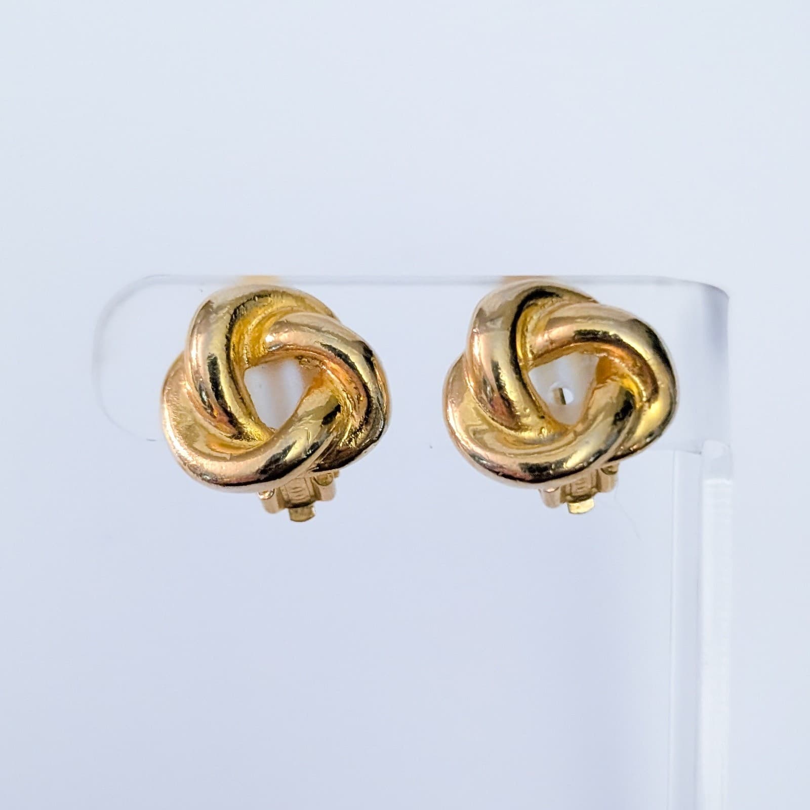 Vintage Clip On Earrings Statement Stylish Fancy Gold Tone 0.75"