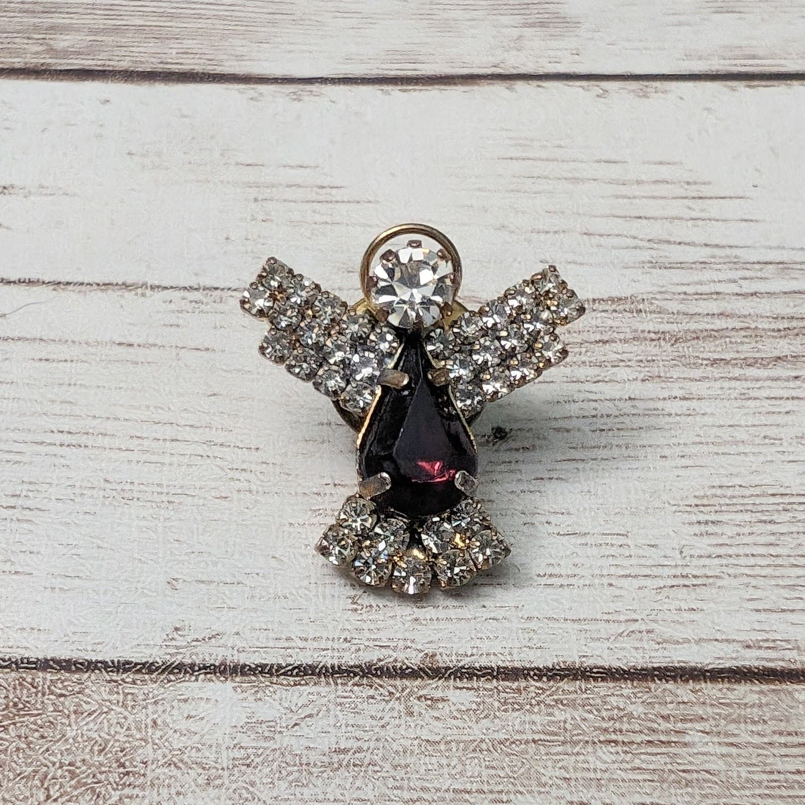 Vintage Ballou Reg'd Brooch / Pin Angel Deep Purple/Red Gem and Clear Gems