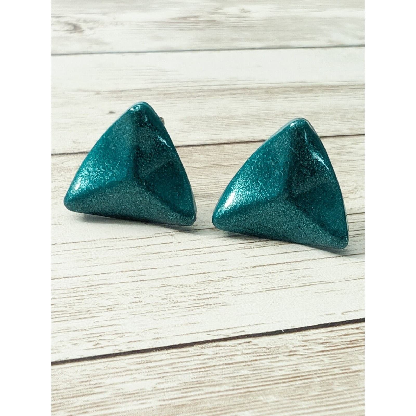 Vintage Clip On Earrings - Blue/Green Triangle Unusual