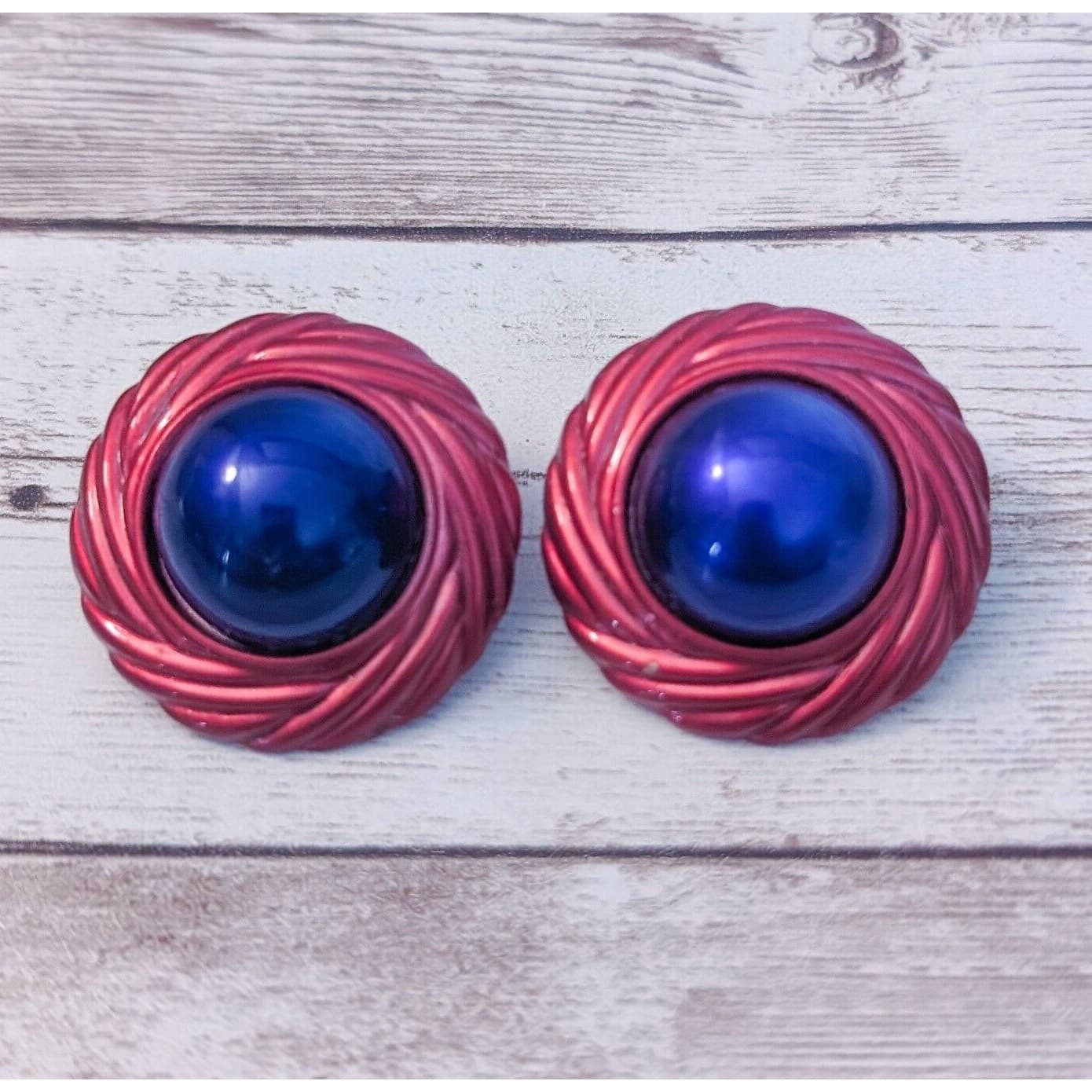 Vintage Clip On Earrings - Red Halo with Purple Center 1 & 3/8"
