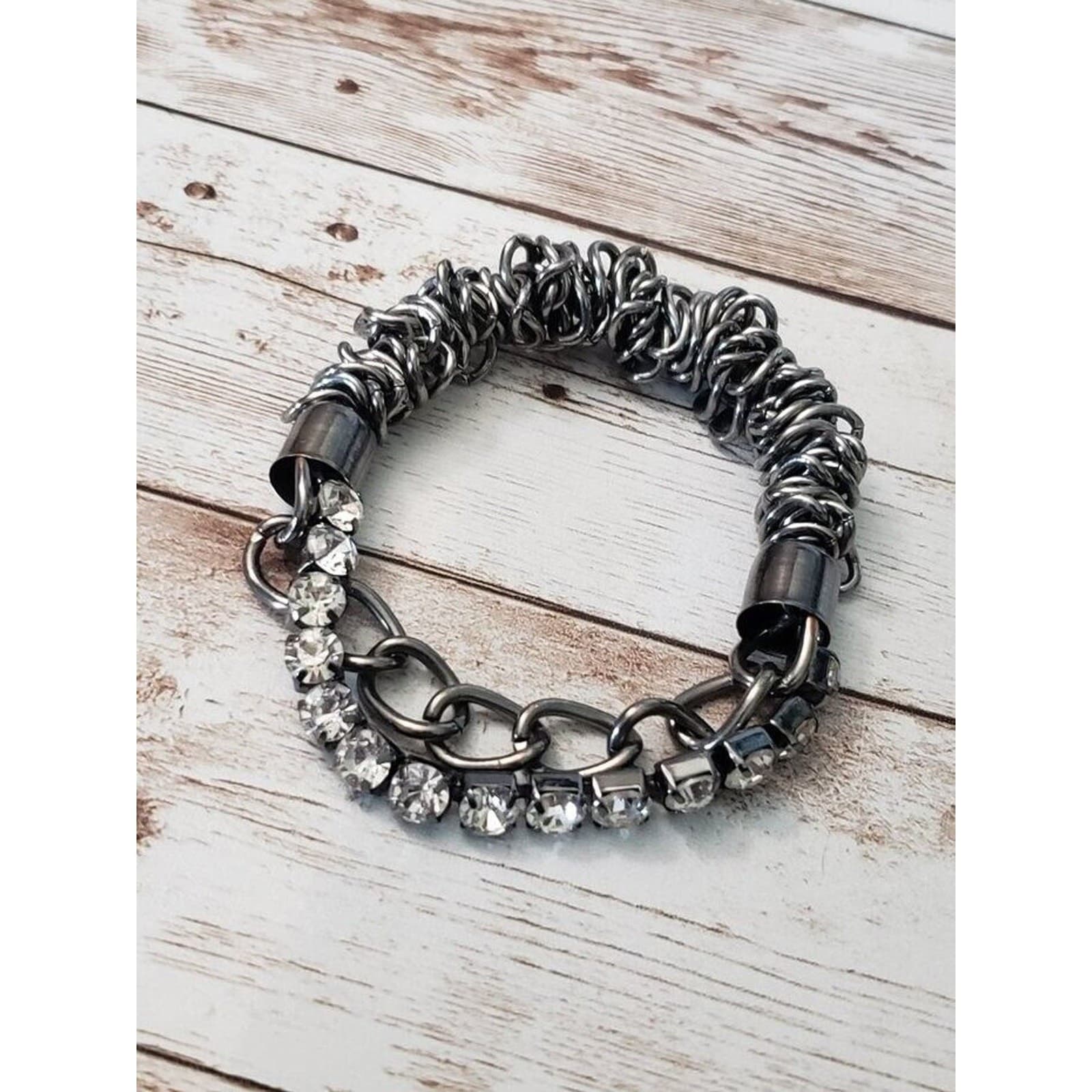 Stretch Bracelet - Grey with Clear Gems