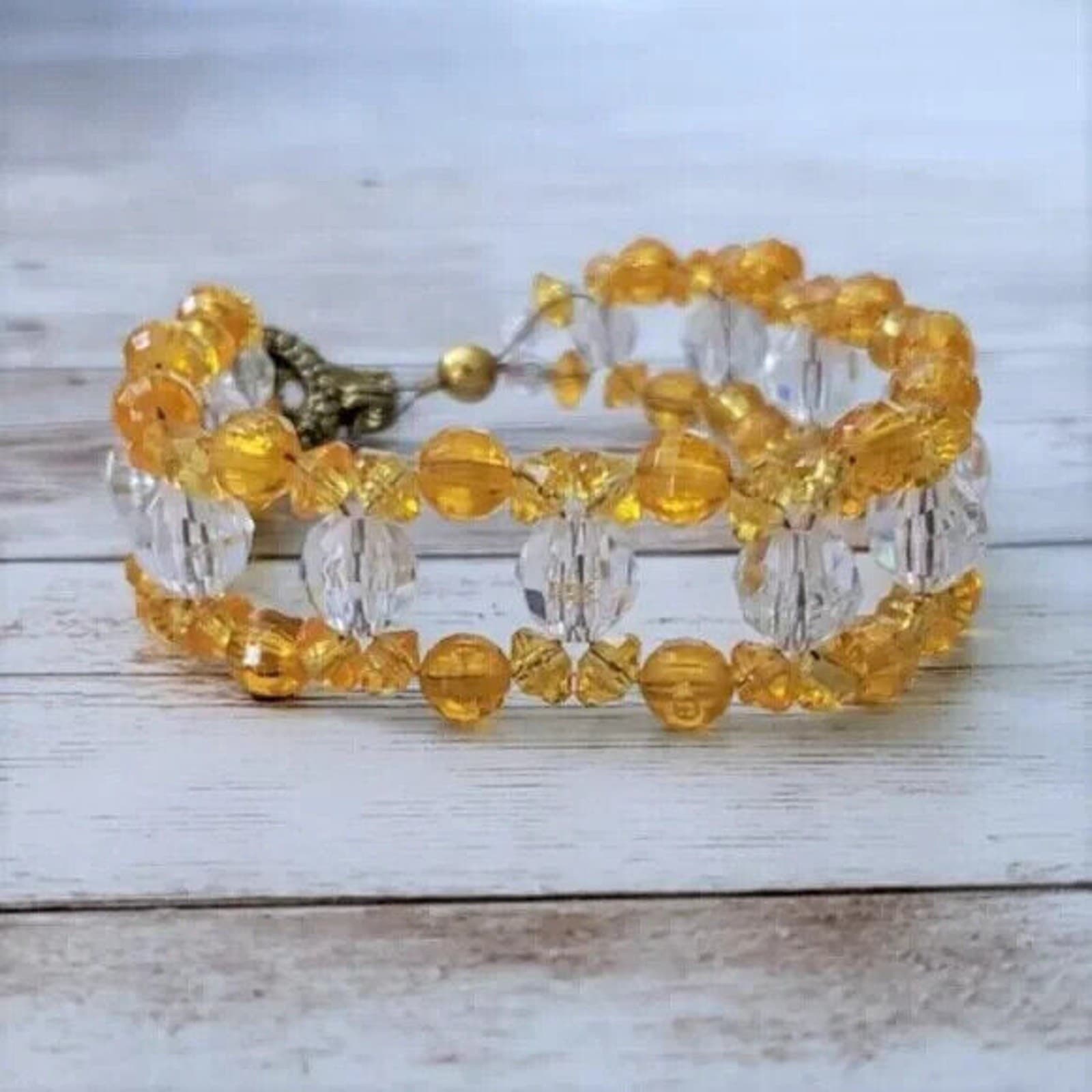 Vintage Bracelet - Long Bracelet Amber Tone Beads - 9"
