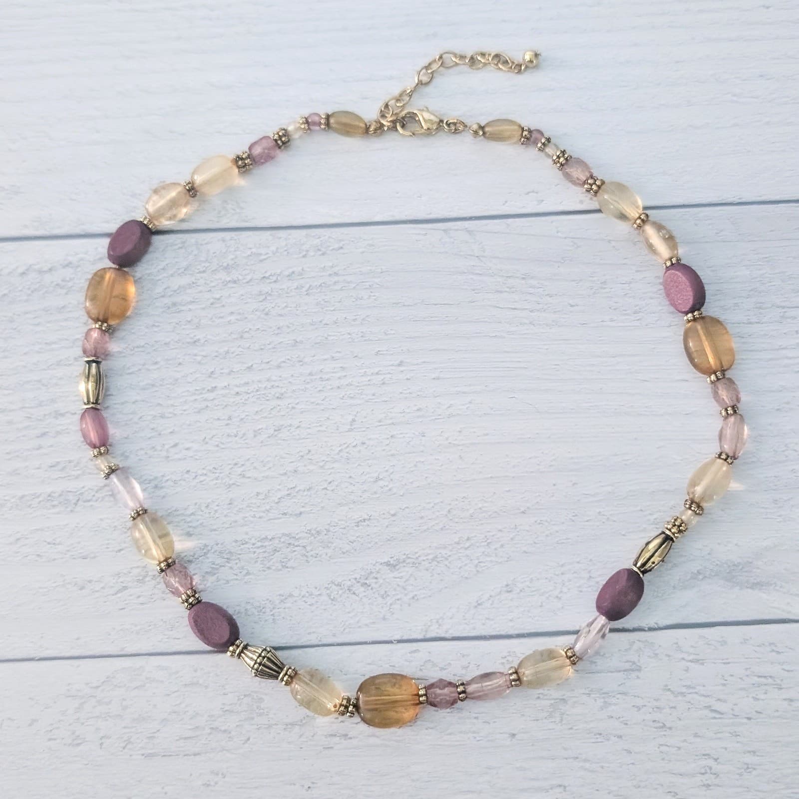 Vintage Necklace - 16"-18" Amber Tone and Purple-ish Tones