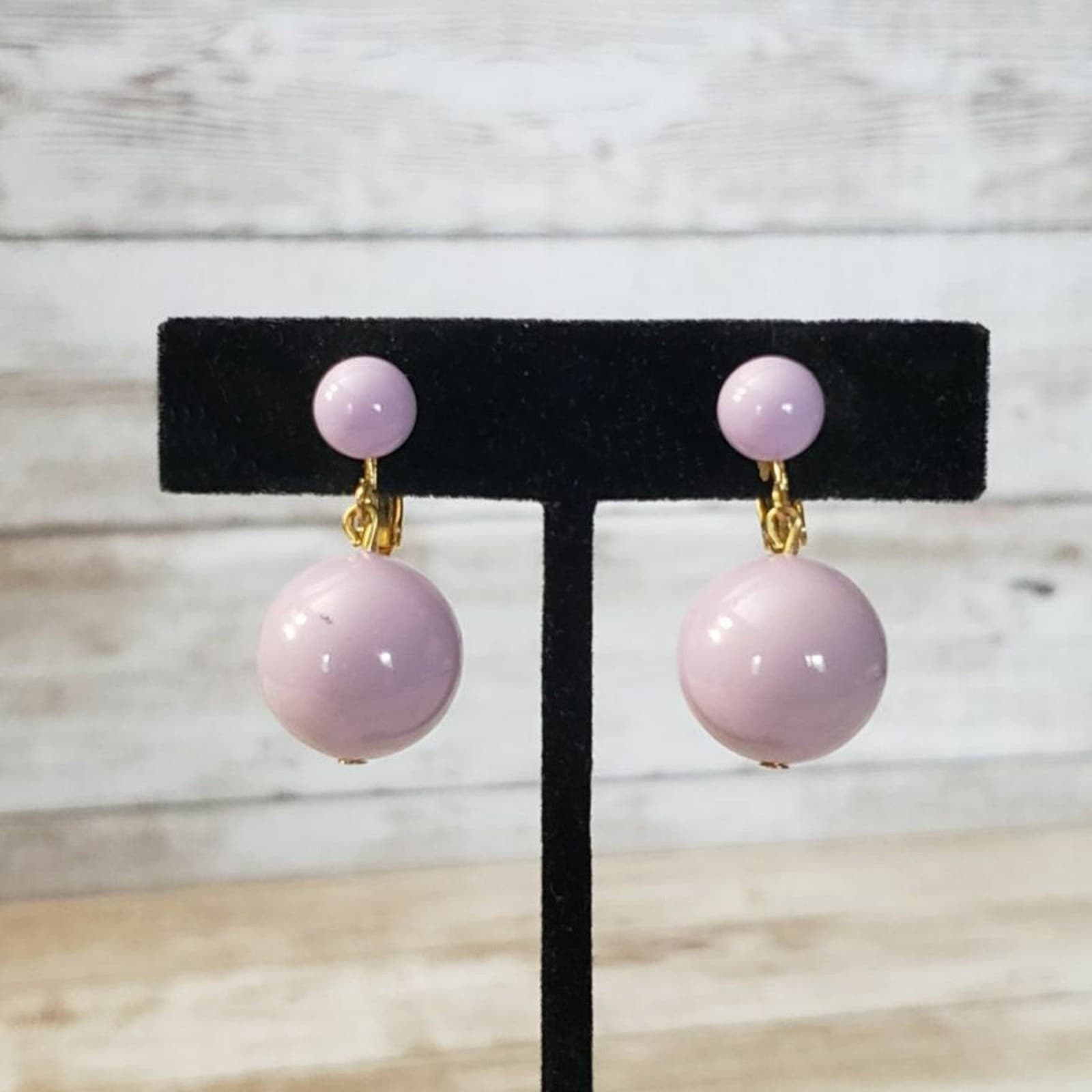 Vintage Clip On Earrings - Lilac Two Ball Dangle with Screw to Tighten